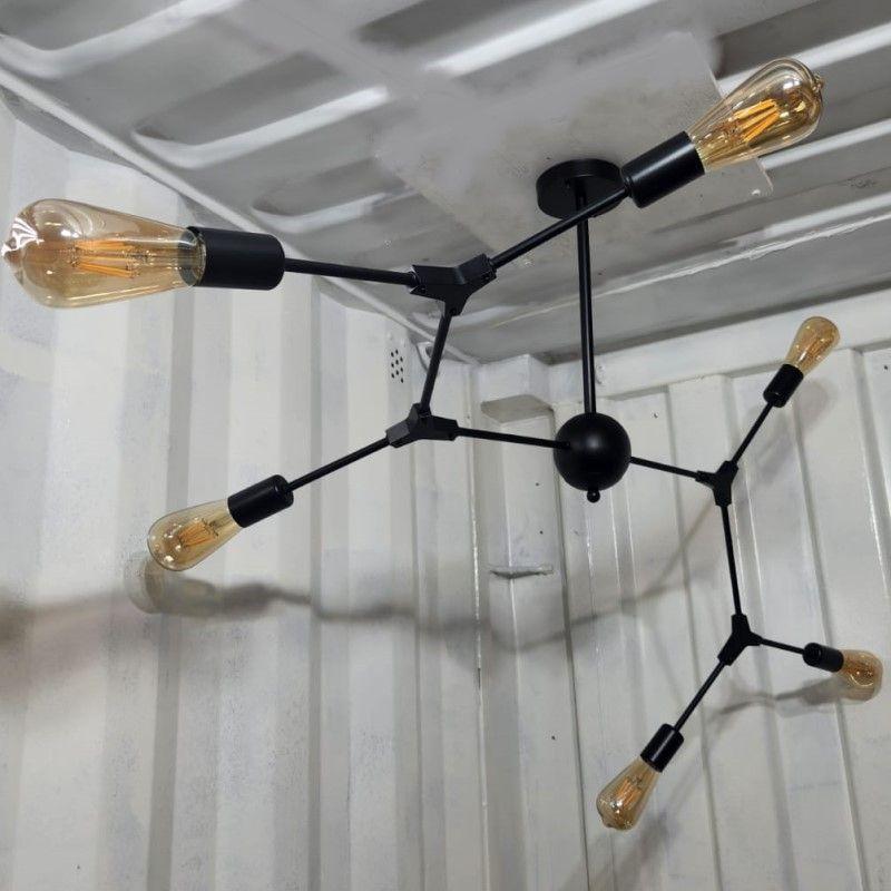 Lampara De Techo Negra Metalica 6 Luces Moderna Vintage -2