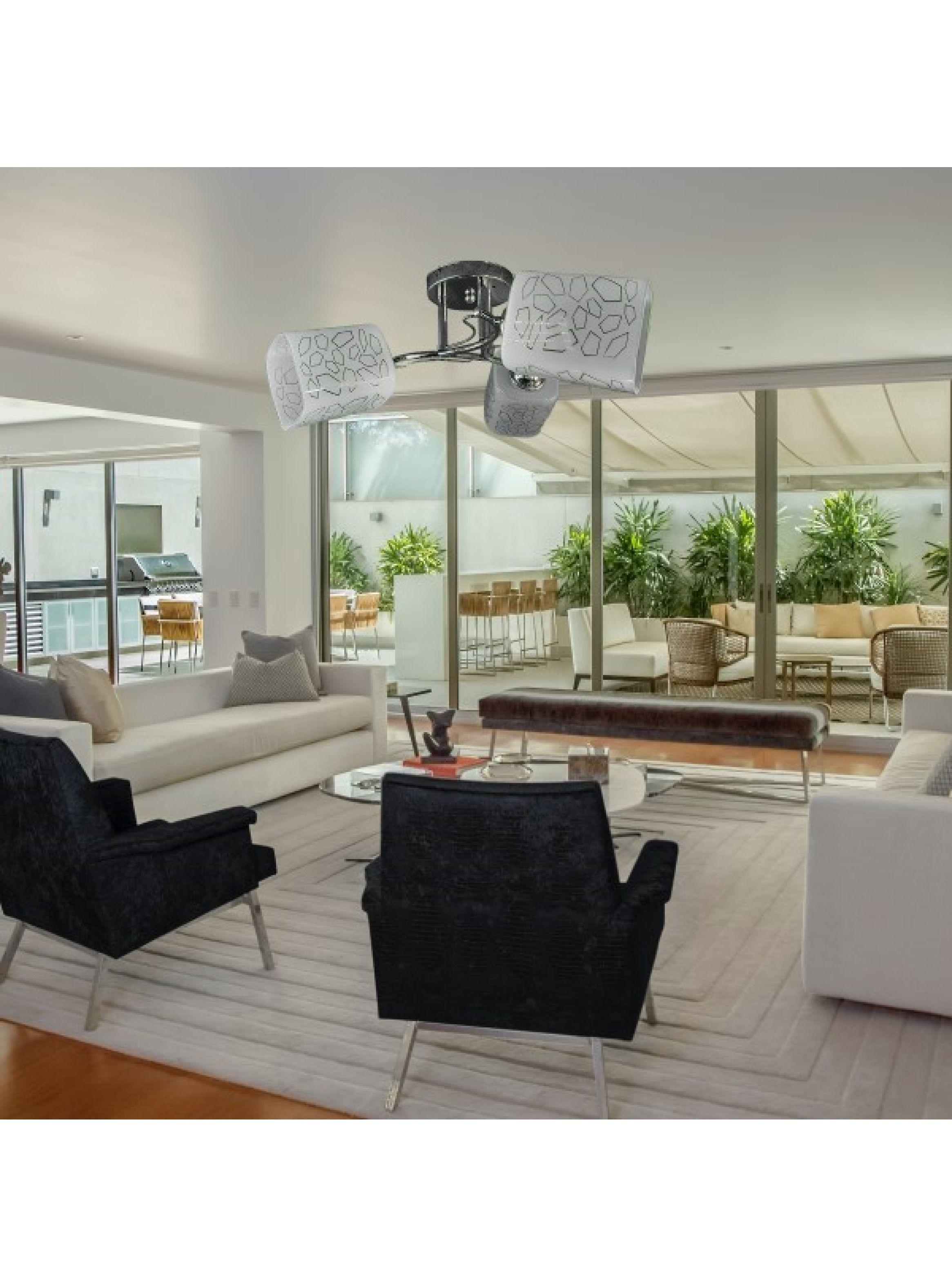 Lampara De Techo Metalica Cromo 3 Tulipas Vidrio Ampolletas de regalo -2