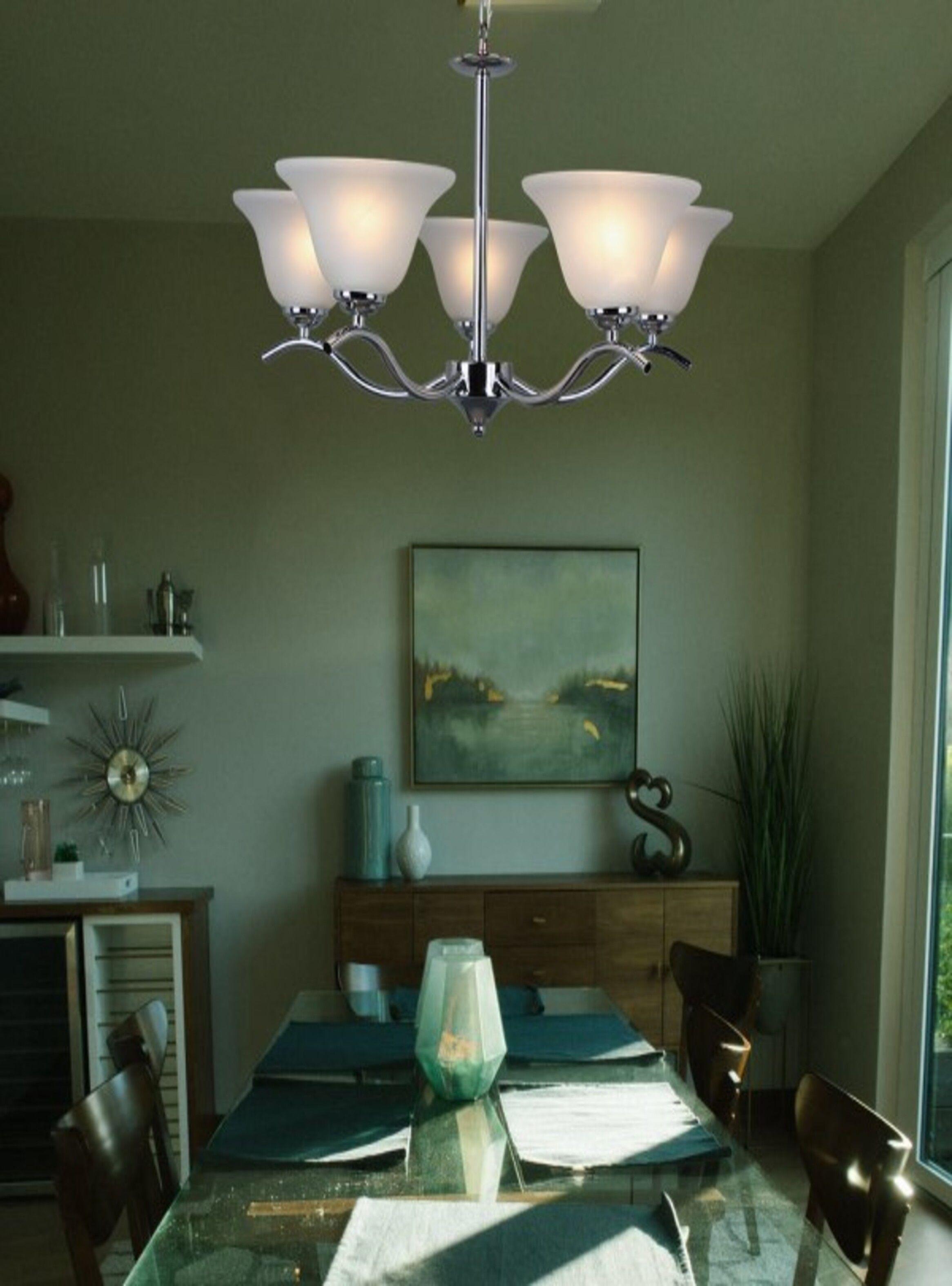 Lampara De Techo metalica color Cromo de 5 Tulipas de vidrio Ampolletas de regalo-1