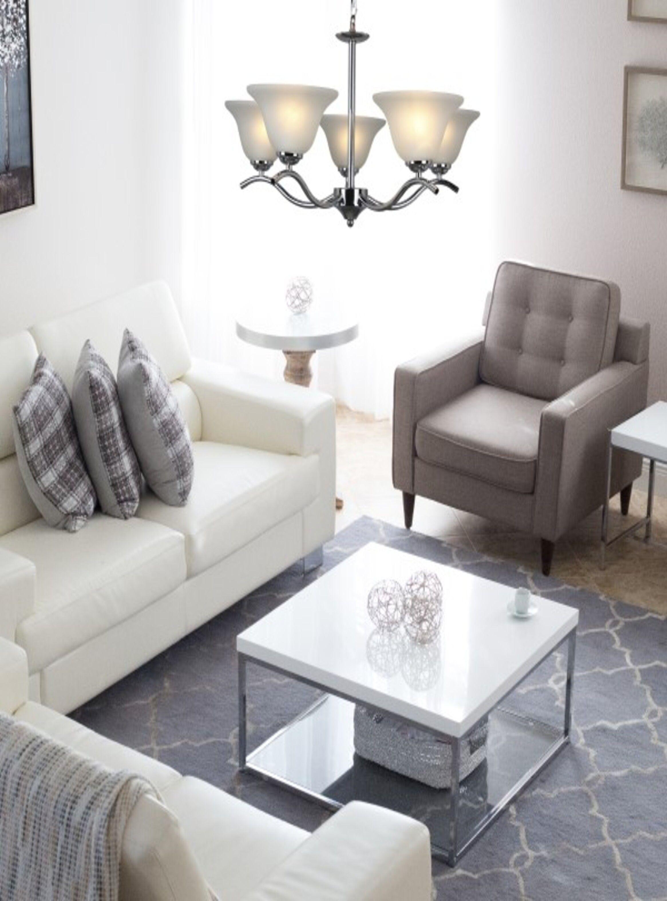 Lampara De Techo metalica color Cromo de 5 Tulipas de vidrio Ampolletas de regalo-2