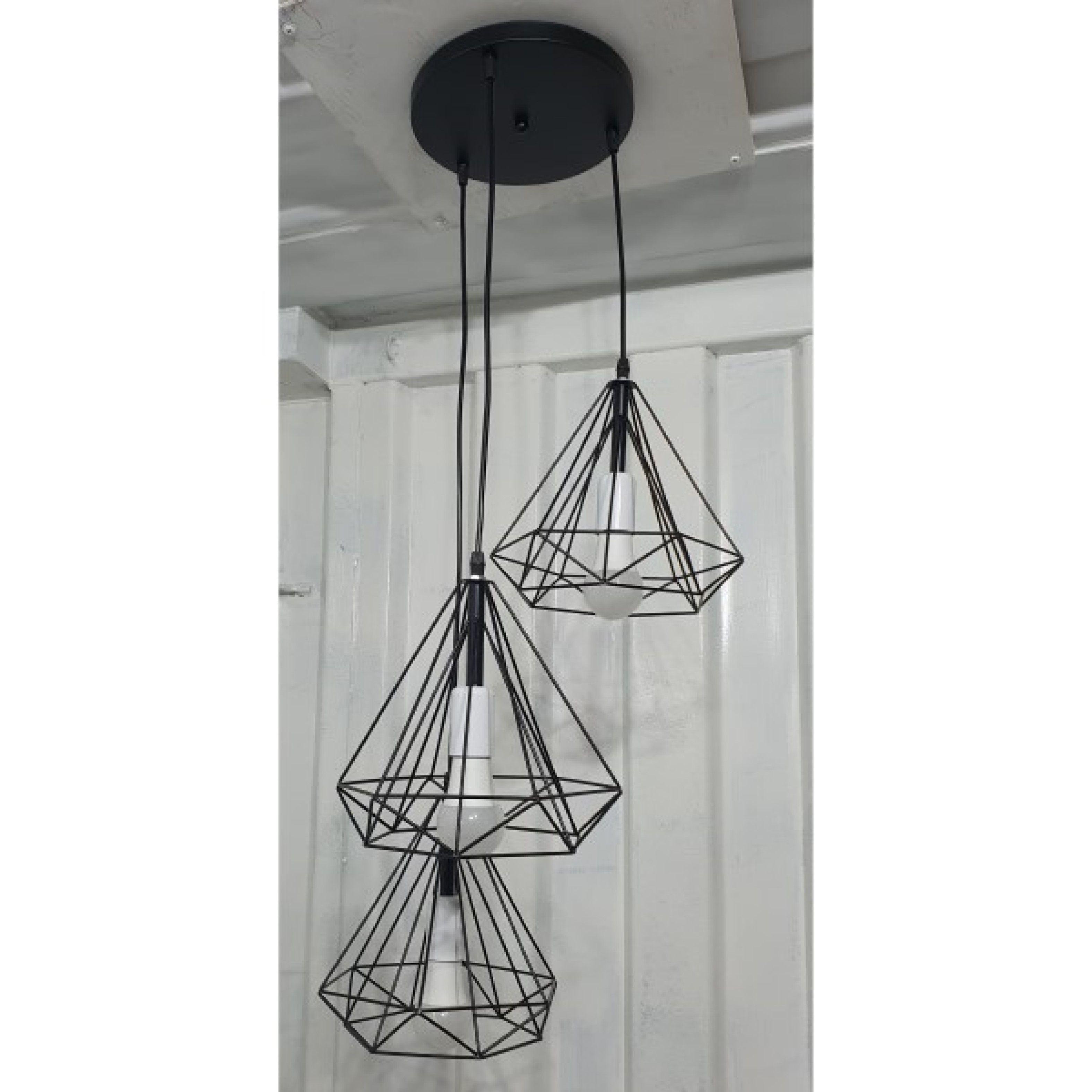 Lampara Colgante Metalica 3 Tulipas Ampolletas Incluidas -3