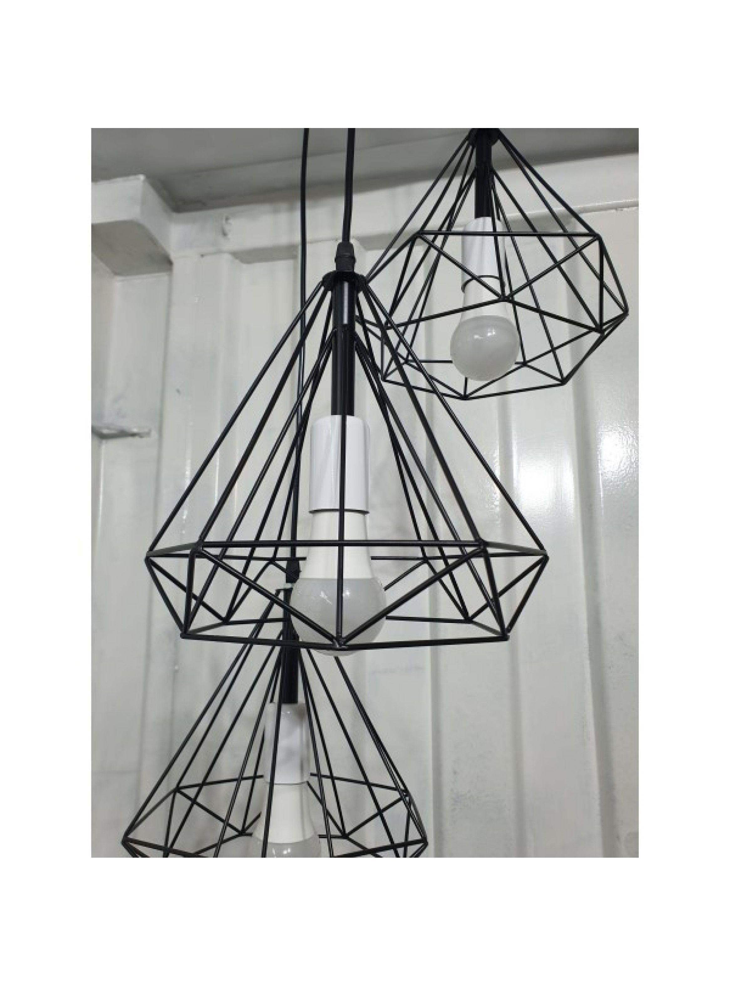 Lampara Colgante Metalica 3 Tulipas Ampolletas Incluidas -4