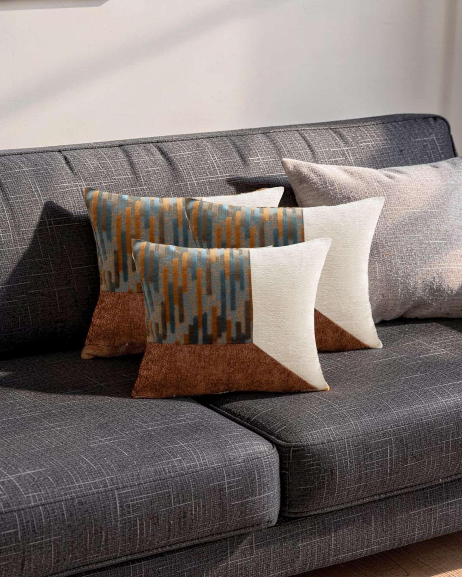 SET DE 3 FUNDAS DE COJIN CHENILLE DE EMPALME MULTICOLOR 3-2