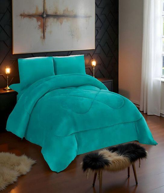 CUBRECAMA GRUESO DE INVIERNO CHIPORRO PLAZA Y MEDIA TURQUESA-2