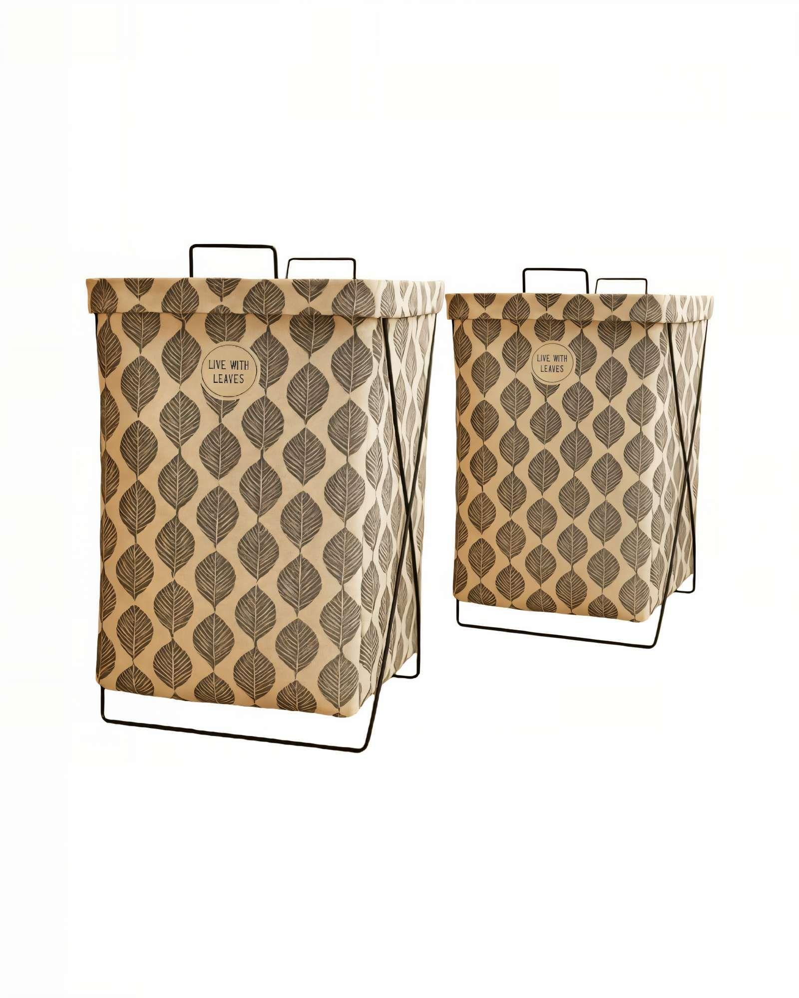 SET DE CANASTOS DE ROPA 36CMX59CM CON DISEÑO DE HOJAS-0