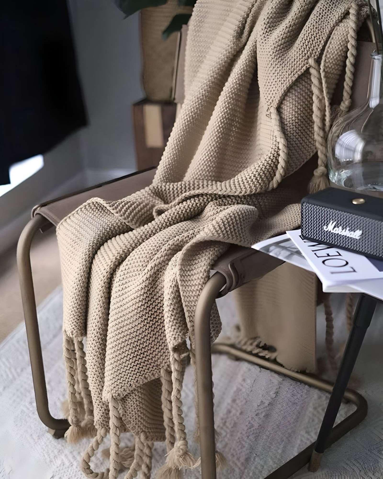 MANTA DECORATIVA CHENILLE CON FLECOS DE SOGA PARA CAMA O SOFA M5-3