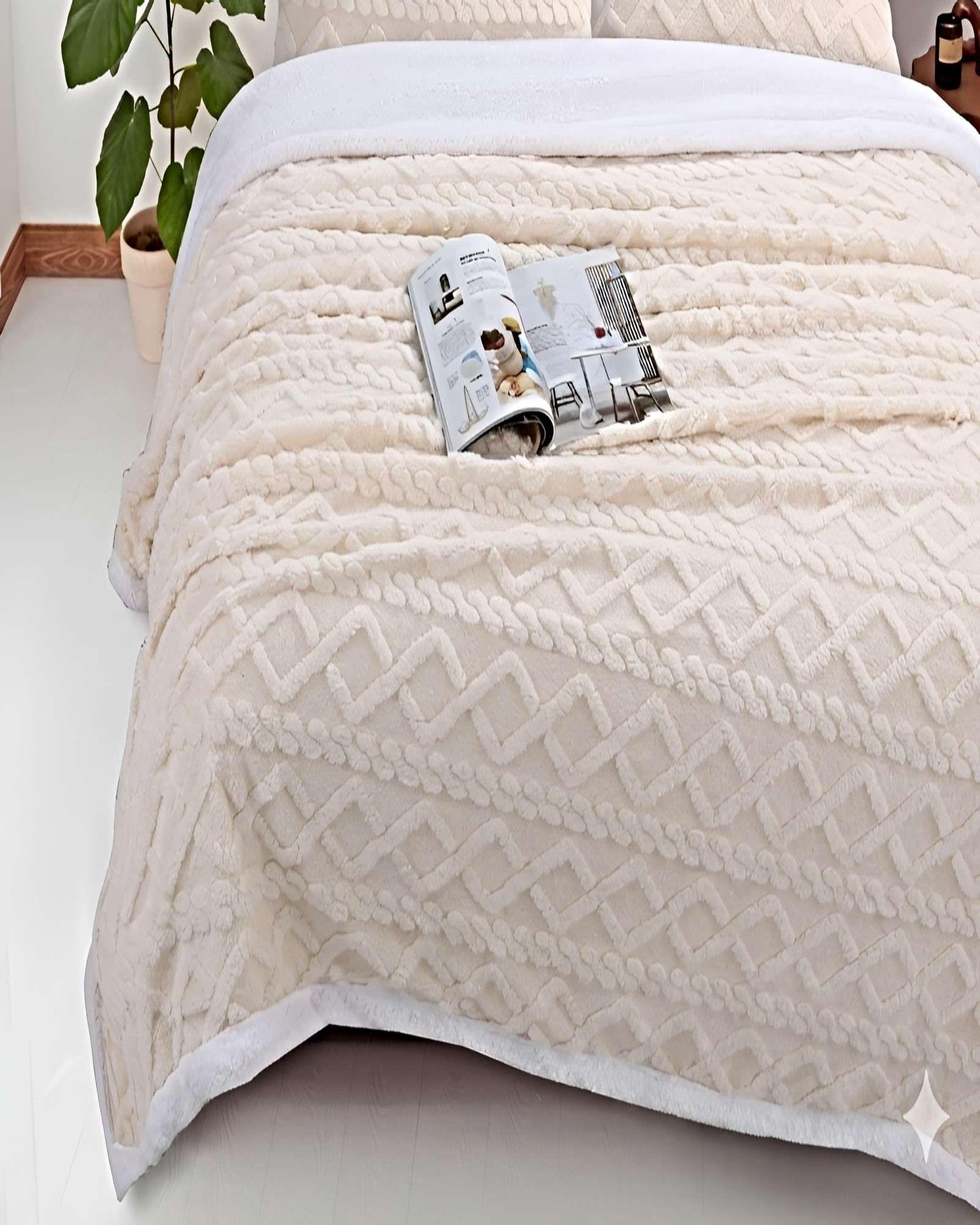 FRAZADA TEXTURIZADA CON SHERPA PLAZA Y MEDIA BEIGE-2