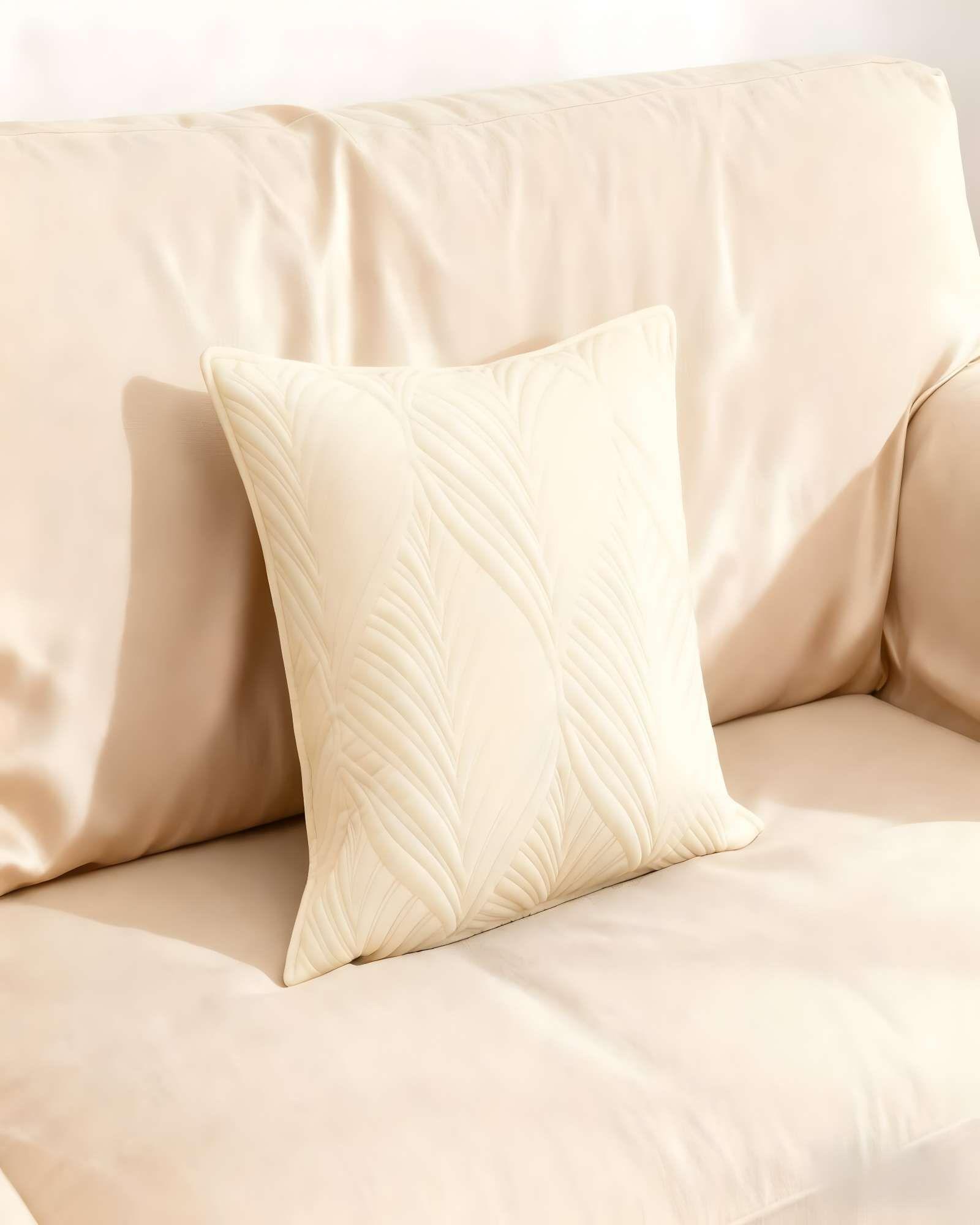 PACK DE 4 FUNDAS DE COJIN SERIE HOJAS 45X45 CM BEIGE-3