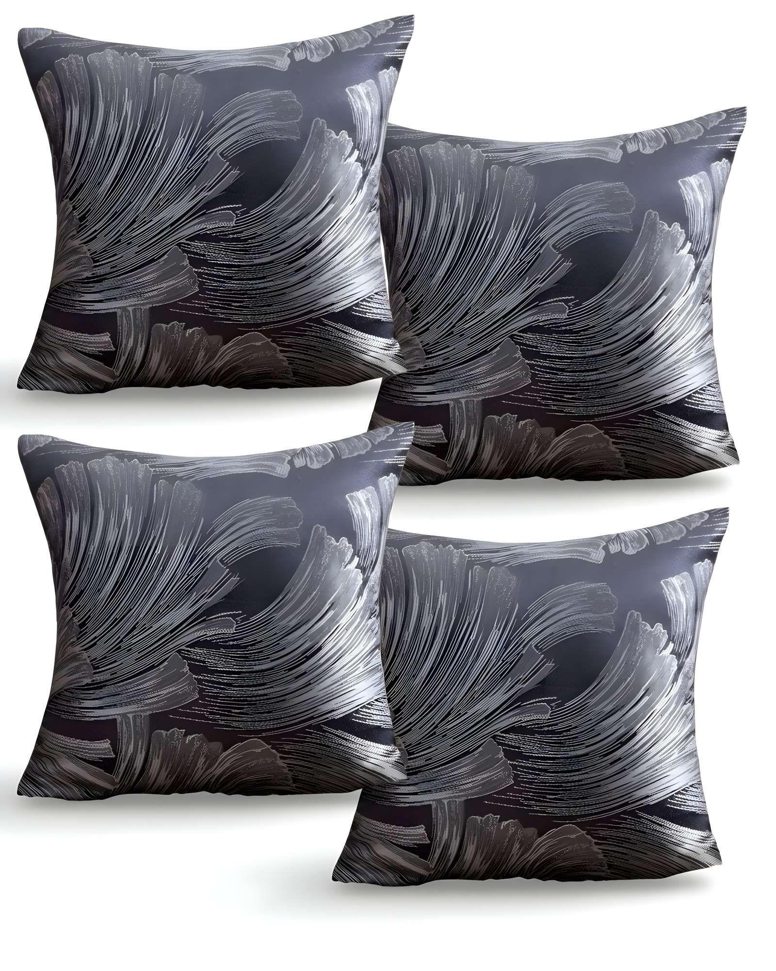PACK DE 4 FUNDAS DE COJINES SATIN DISEÑO HOJAS 45CM X 45 CM GRIS-2