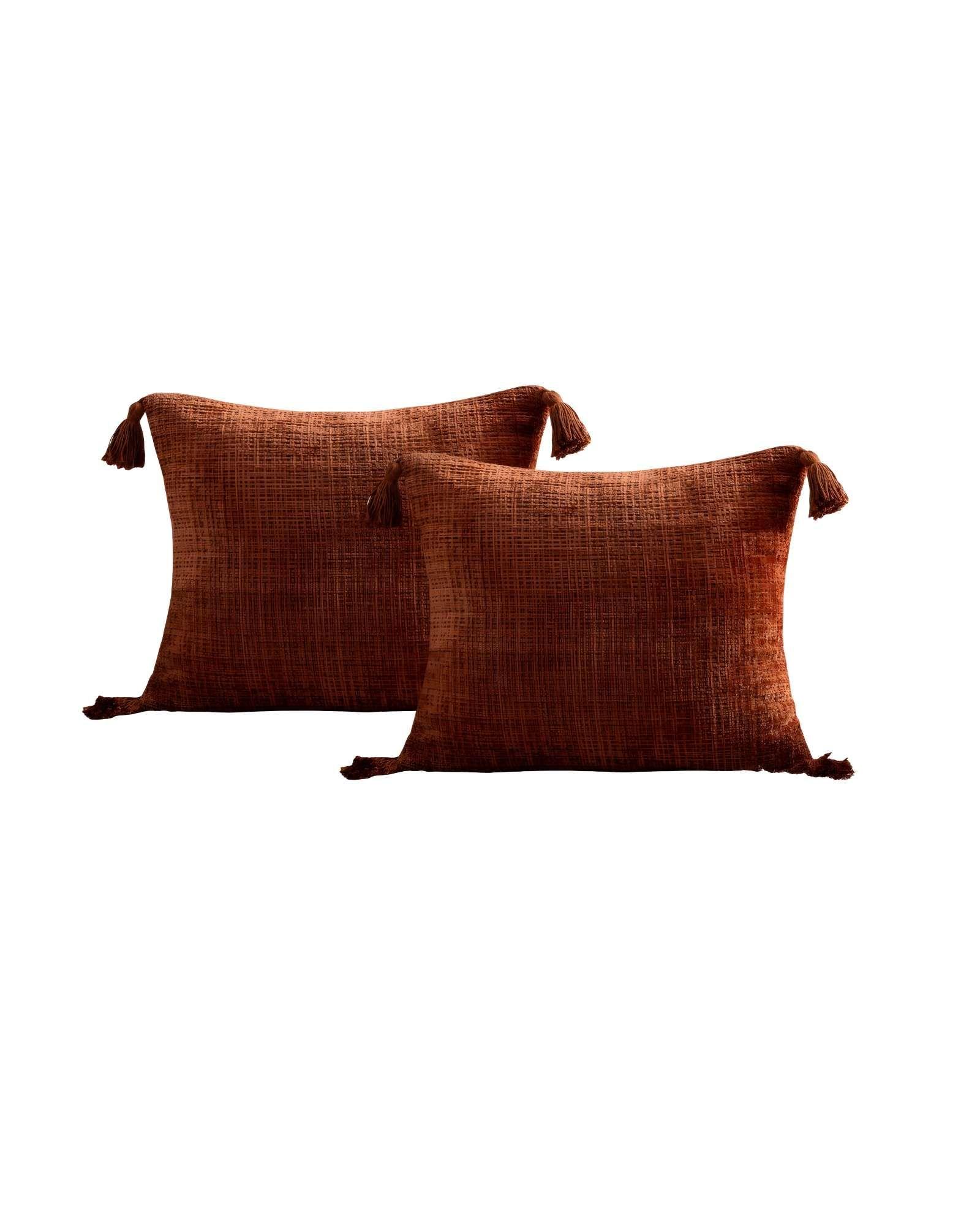 SET DE 2 FUNDAS DE COJIN CHENILLE CON BORLAS 45X45 NARANJA-0