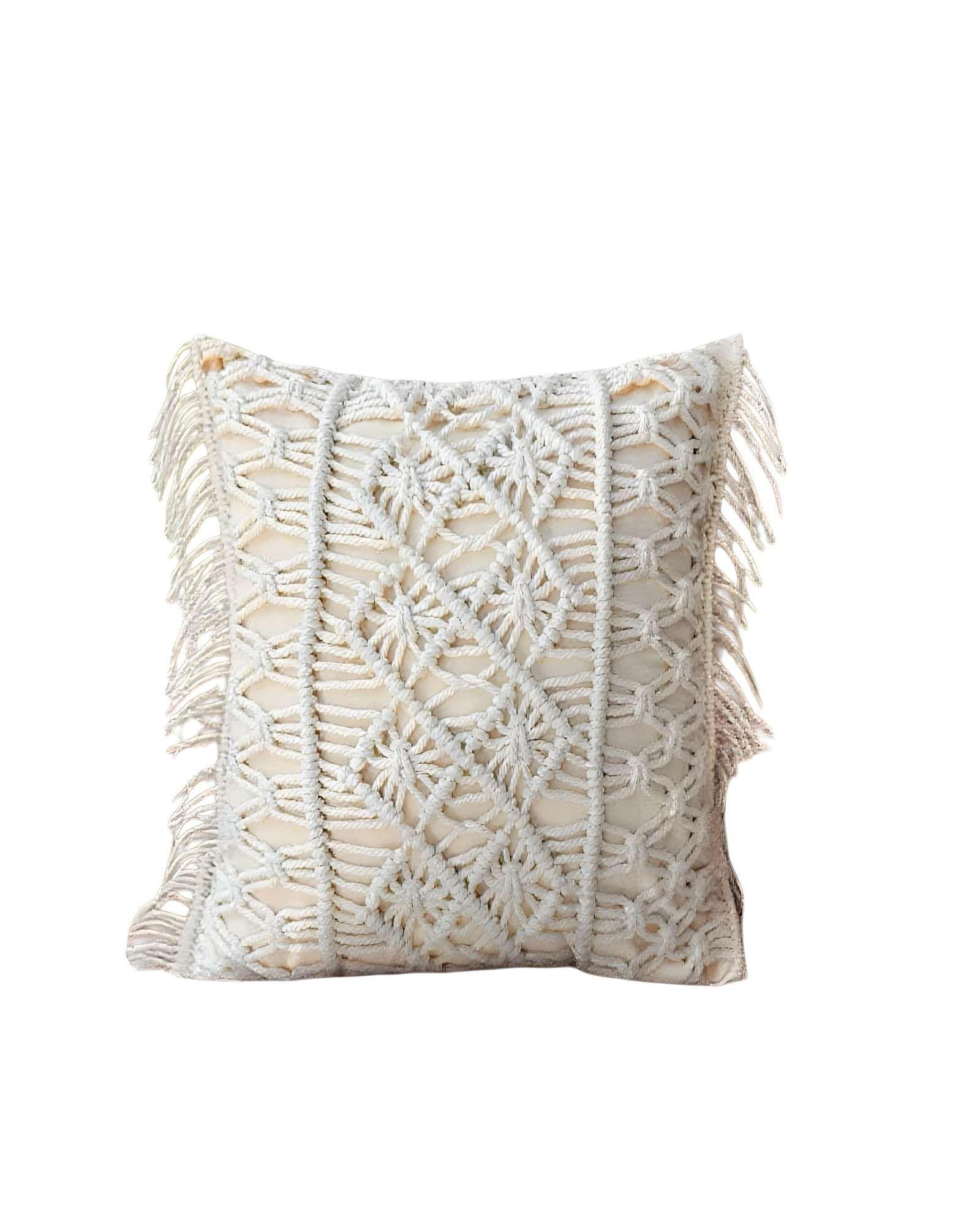 SET DE 4 FUNDAS DE COJIN ESTILO BOHEMIO 45X45 CM BLANCO 01-1