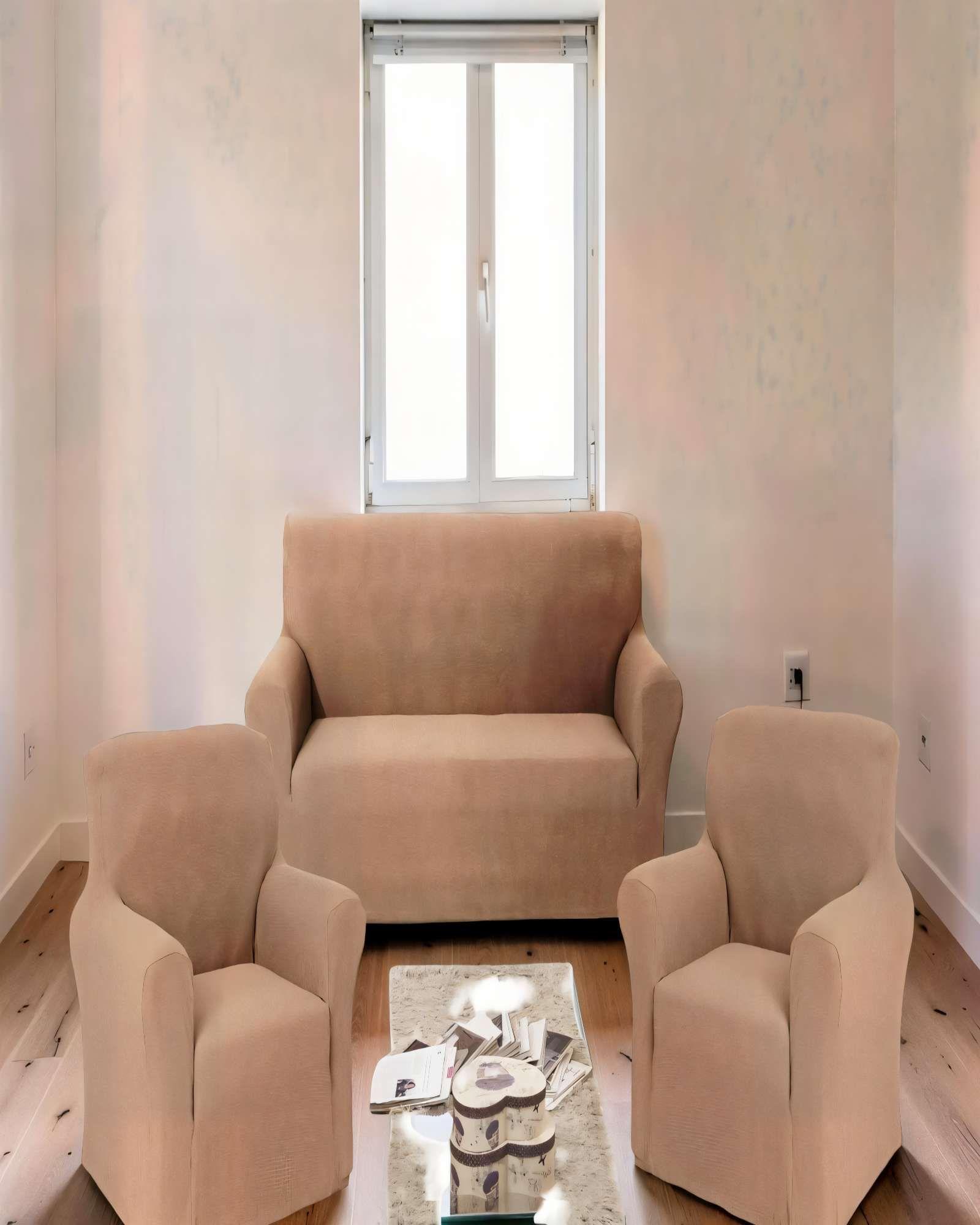 SET DE FUNDAS DE SOFA CUADRILLE 3+1+1 COLOR CAFÉ CLARO-2