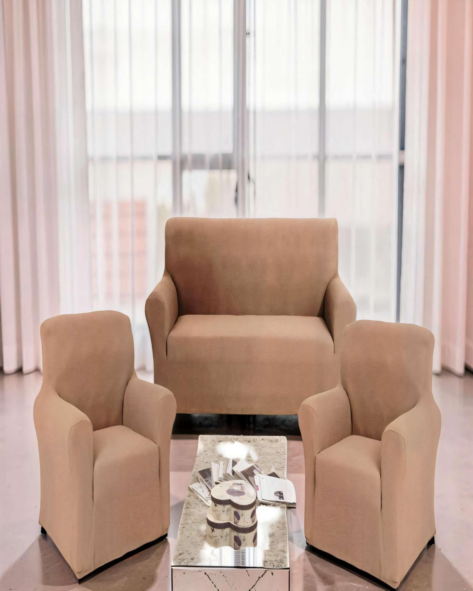 SET DE FUNDAS DE SOFA CUADRILLE 3+1+1 COLOR CAFÉ CLARO-3