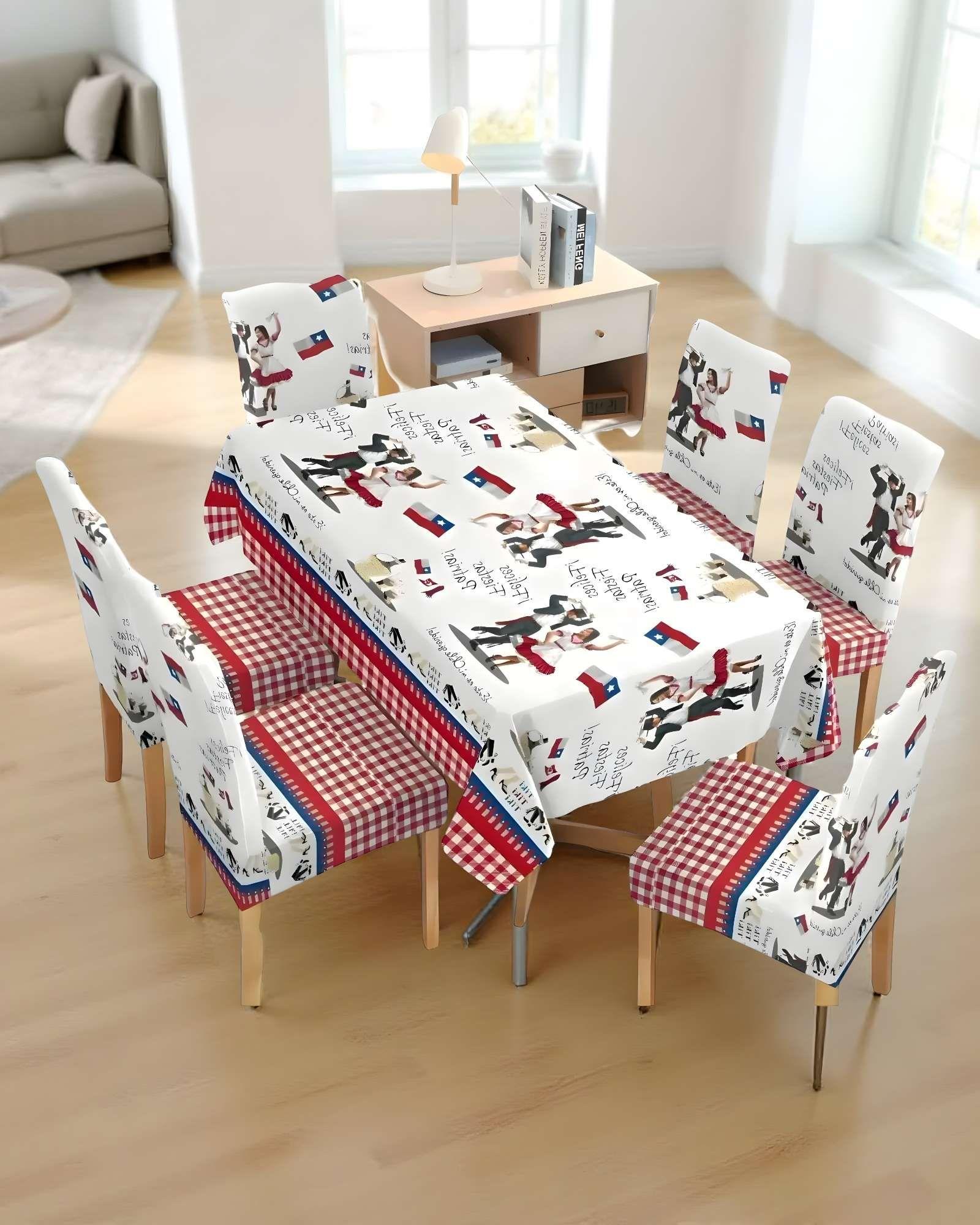 MANTEL FIESTAS PATRIAS DE TELA CON FUNDAS DE SILLAS ELASTICADAS M2-2