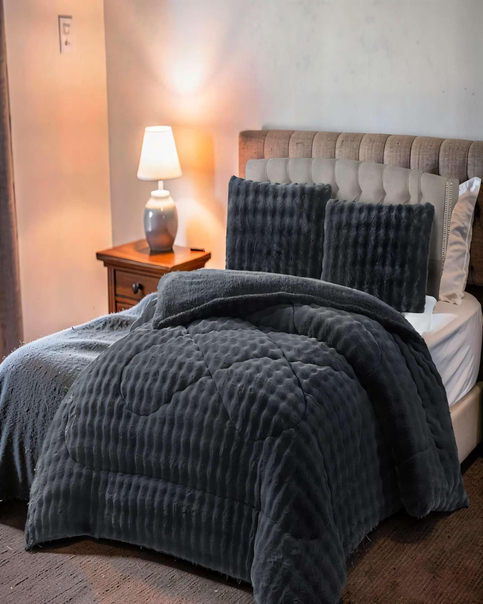 COBERTOR IMITACION DE PIEL DE CONEJO KING COLOR GRIS -2