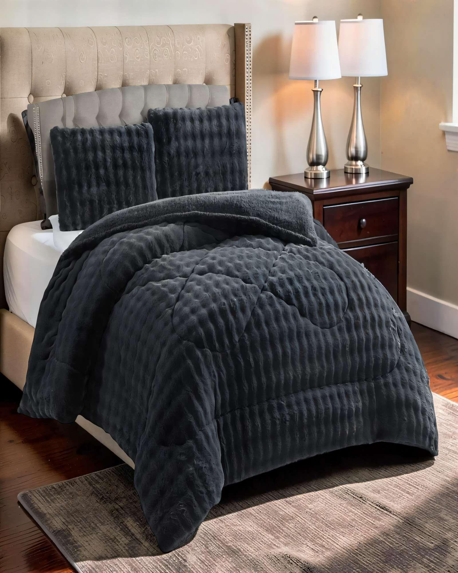 COBERTOR IMITACION DE PIEL DE CONEJO KING COLOR GRIS -3