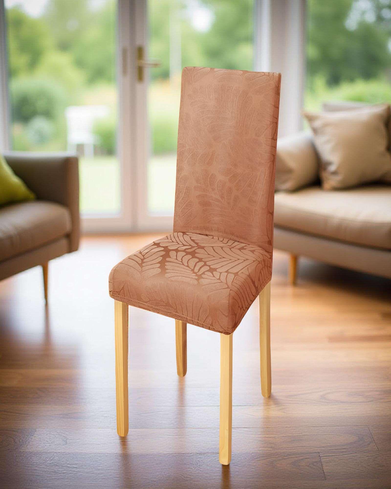 PACK DE 6 FUNDAS PARA SILLA CON DISEÑO TEXTURIZADO COLOR CAQUI-2