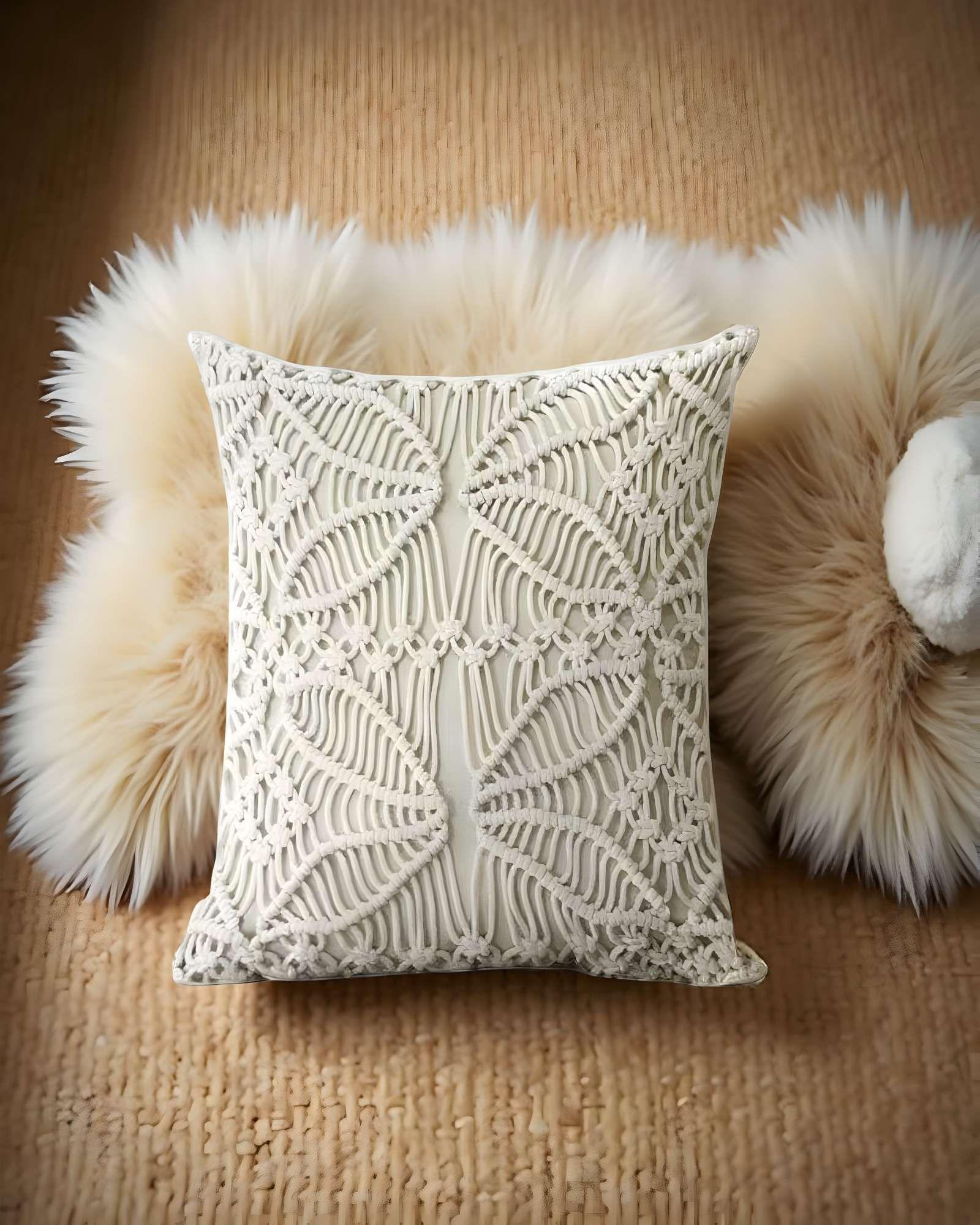 SET DE 4 FUNDAS DE COJIN ESTILO BOHEMIO 45X45 CM BLANCO 05-3