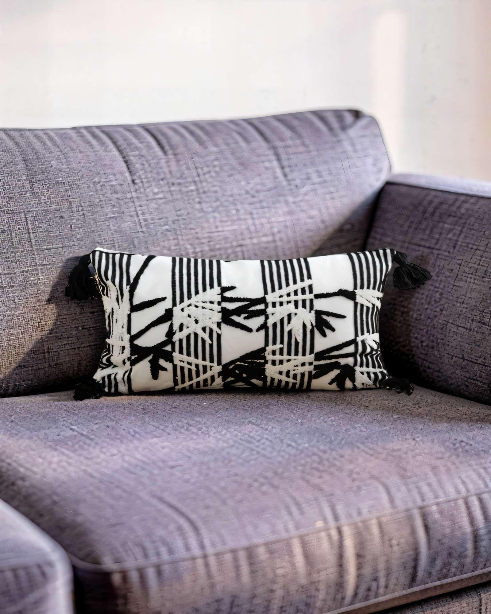 PACK DE 2 FUNDAS DE COJIN 30CMX50CM RECTANGULARES BLANCO CON NEGRO-3