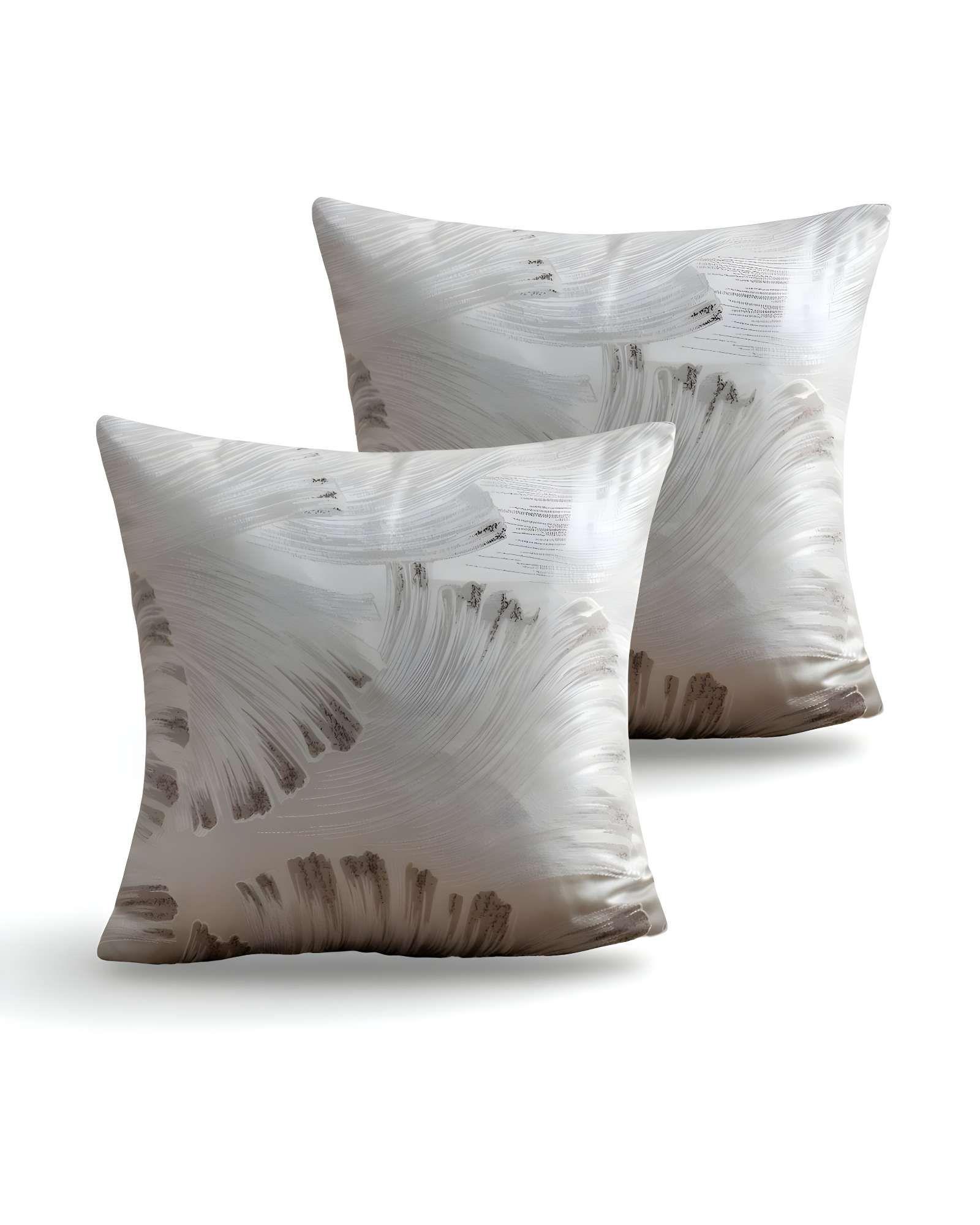 PACK DE 2 FUNDAS DE COJINES SATIN DISEÑO HOJAS 45CM X 45 CM BLANCO-2