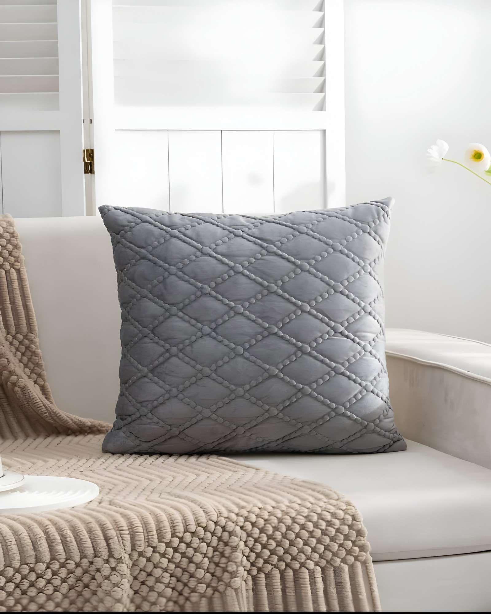 SET DE 4 FUNDAS DE COJIN TERCIOPELO 45X45 GRIS-2