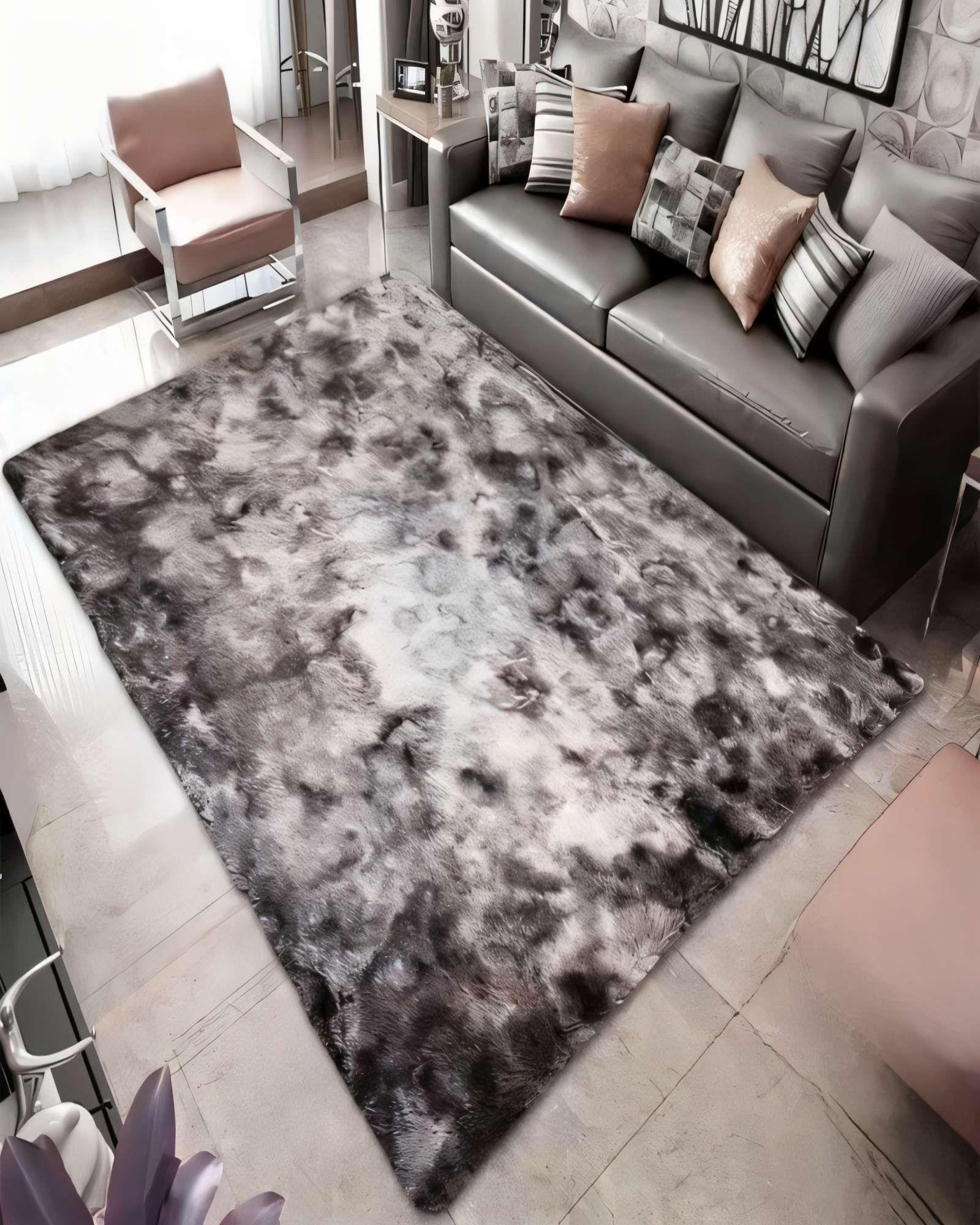 ALFOMBRA PELUDA 180X200 PREMIUM COLOR BLANCO CON NEGRO -2