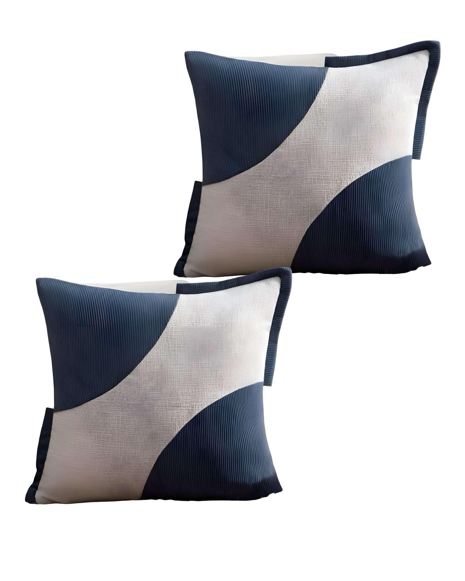 PACK DE 2 FUNDAS DE COJINES DISEÑO TELA PANA EMPALMADO 45CM X 45 CM AZUL-2