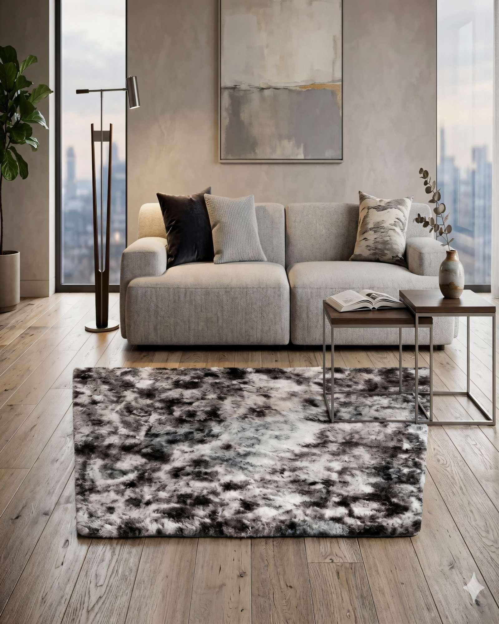 ALFOMBRA PELUDA 200X240  PREMIUM COLOR BLANCO CON NEGRO -3