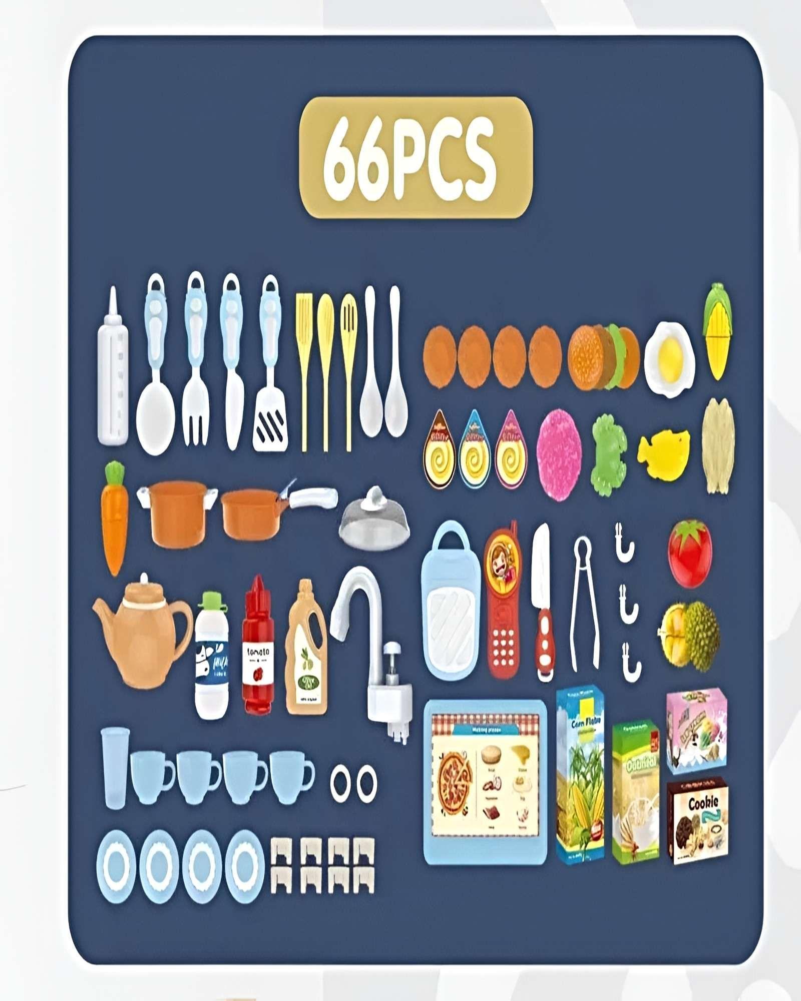 Gran Cocina Infantil Moderna 100 cm con Efecto de Vapor Real, Agua y 66 Accesorios azul-2