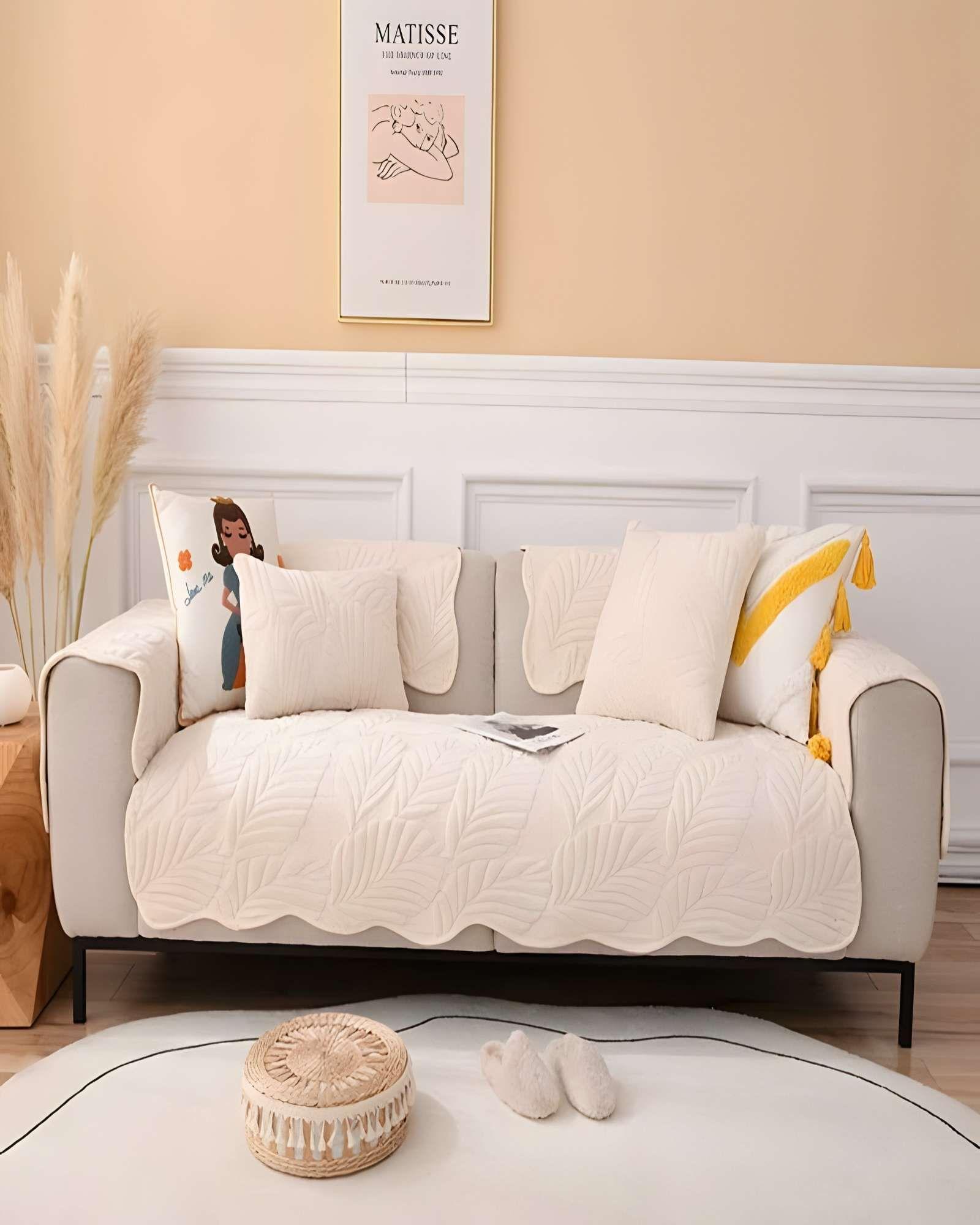 FUNDA PARA SOFA DE 5 PIEZAS CON RELIEVE BLANCO-3