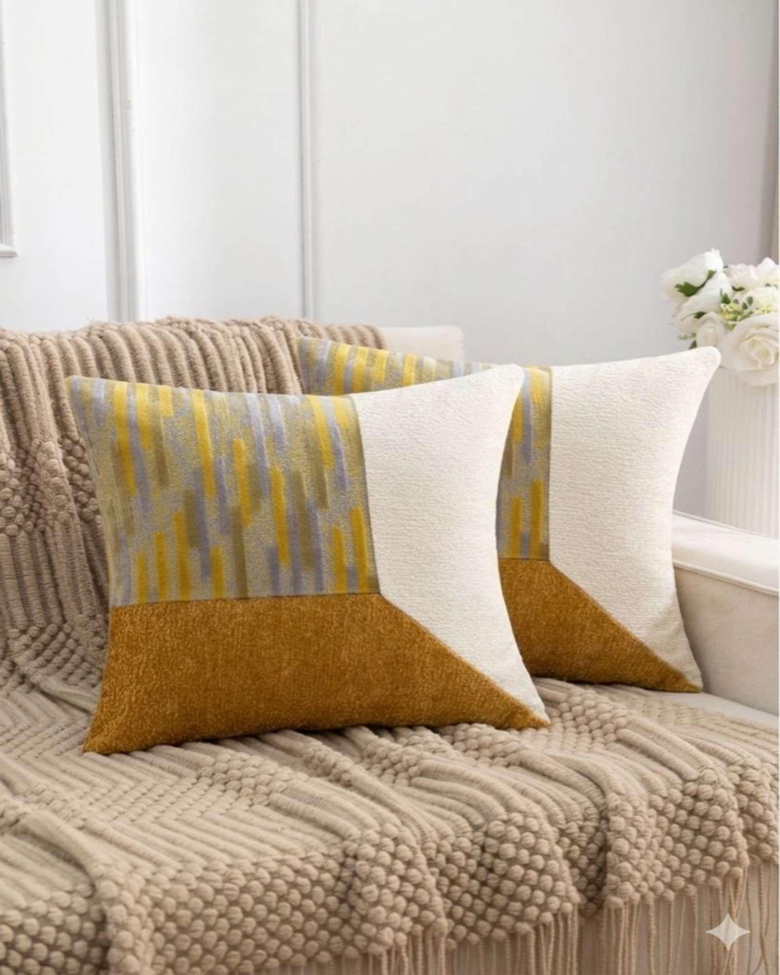 SET DE 2 FUNDAS DE COJIN CHENILLE DE EMPALME MULTICOLOR 2-2