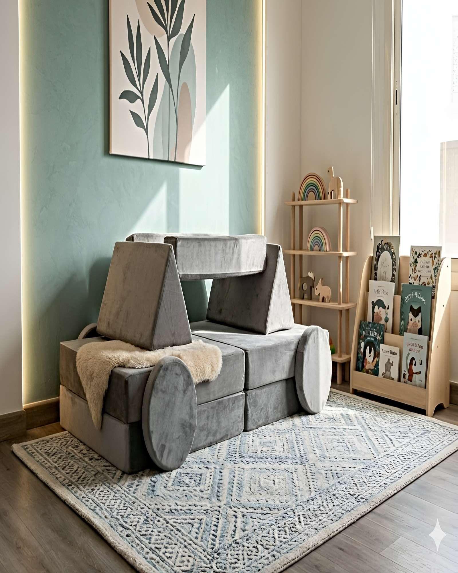 Sofá infantil modular (sofá cama) 12 piezas gris-2