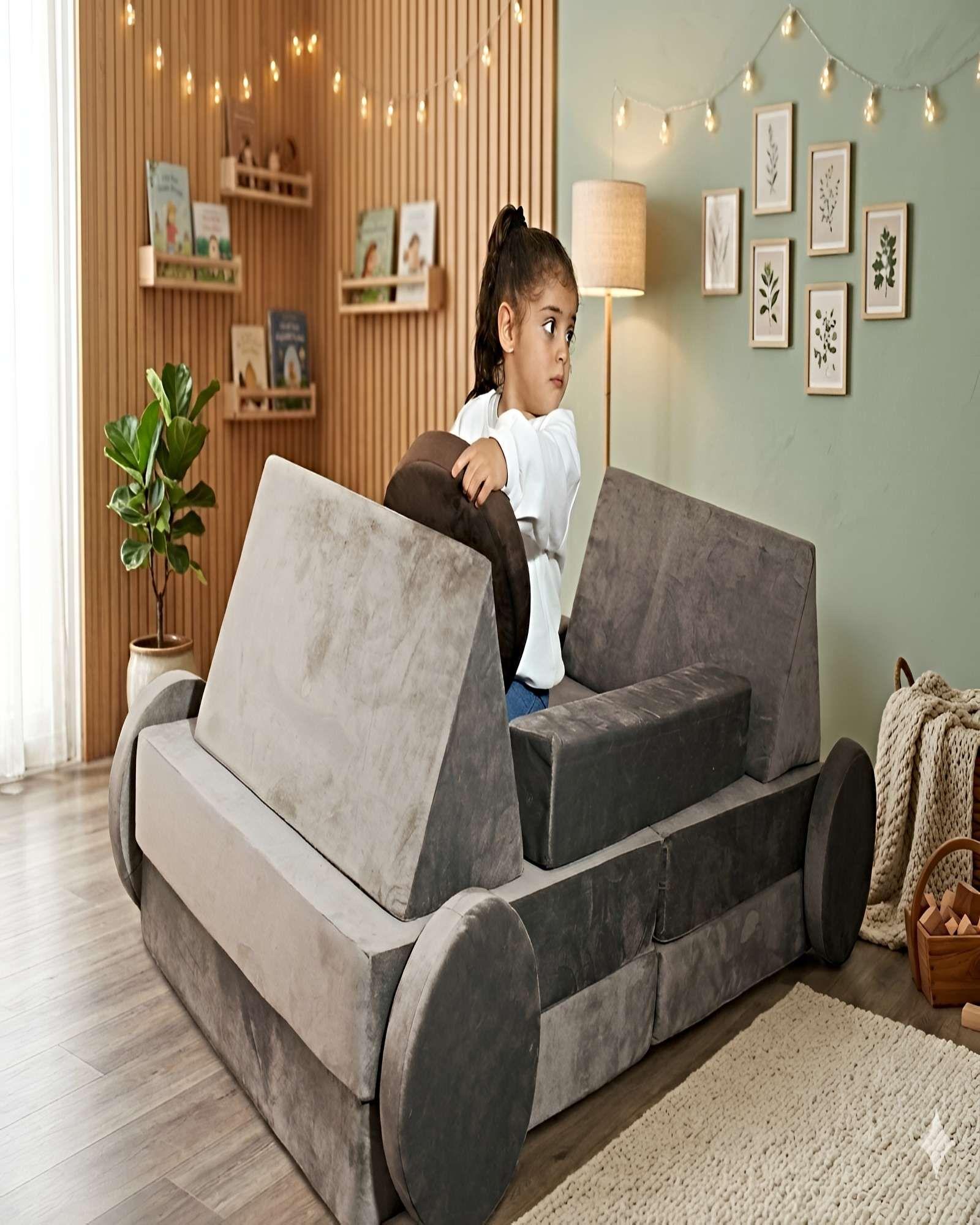 Sofá infantil modular (sofá cama) 12 piezas gris-3