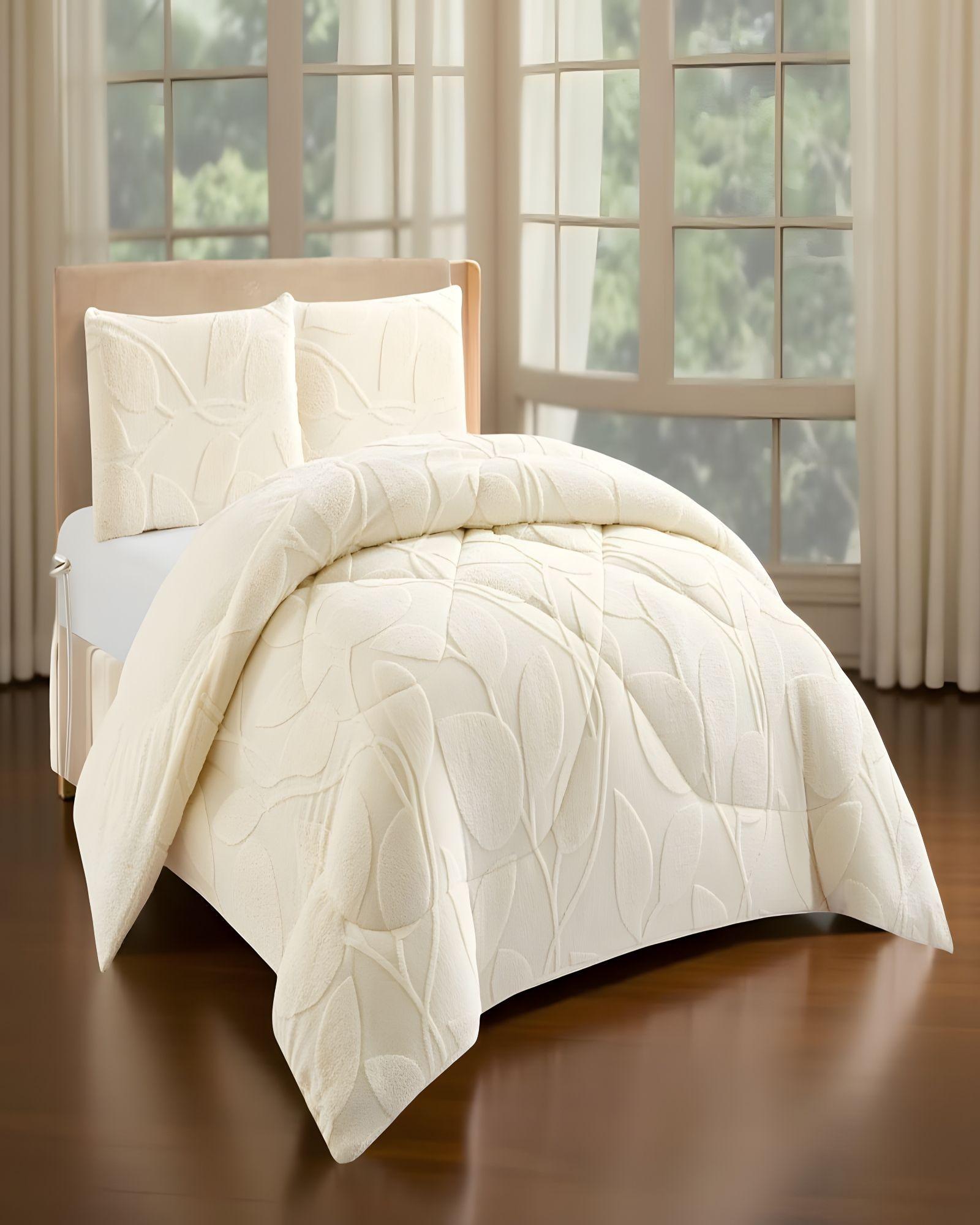 COBERTOR DE INVERNO TEXTURIZADA DISEÑO 01 PLAZA Y MEDIA BEIGE-2