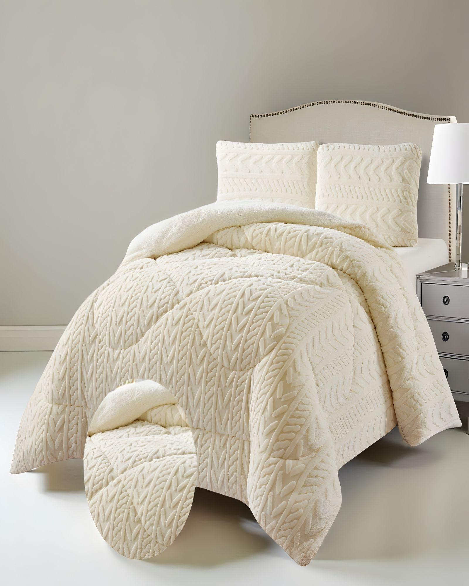 COBERTOR DE INVERNO TEXTURIZADA DISEÑO 01 PLAZA Y MEDIA BEIGE-2