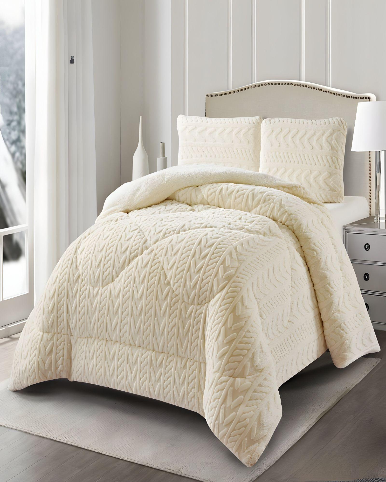 COBERTOR DE INVERNO TEXTURIZADA DISEÑO 01 PLAZA Y MEDIA BEIGE-3
