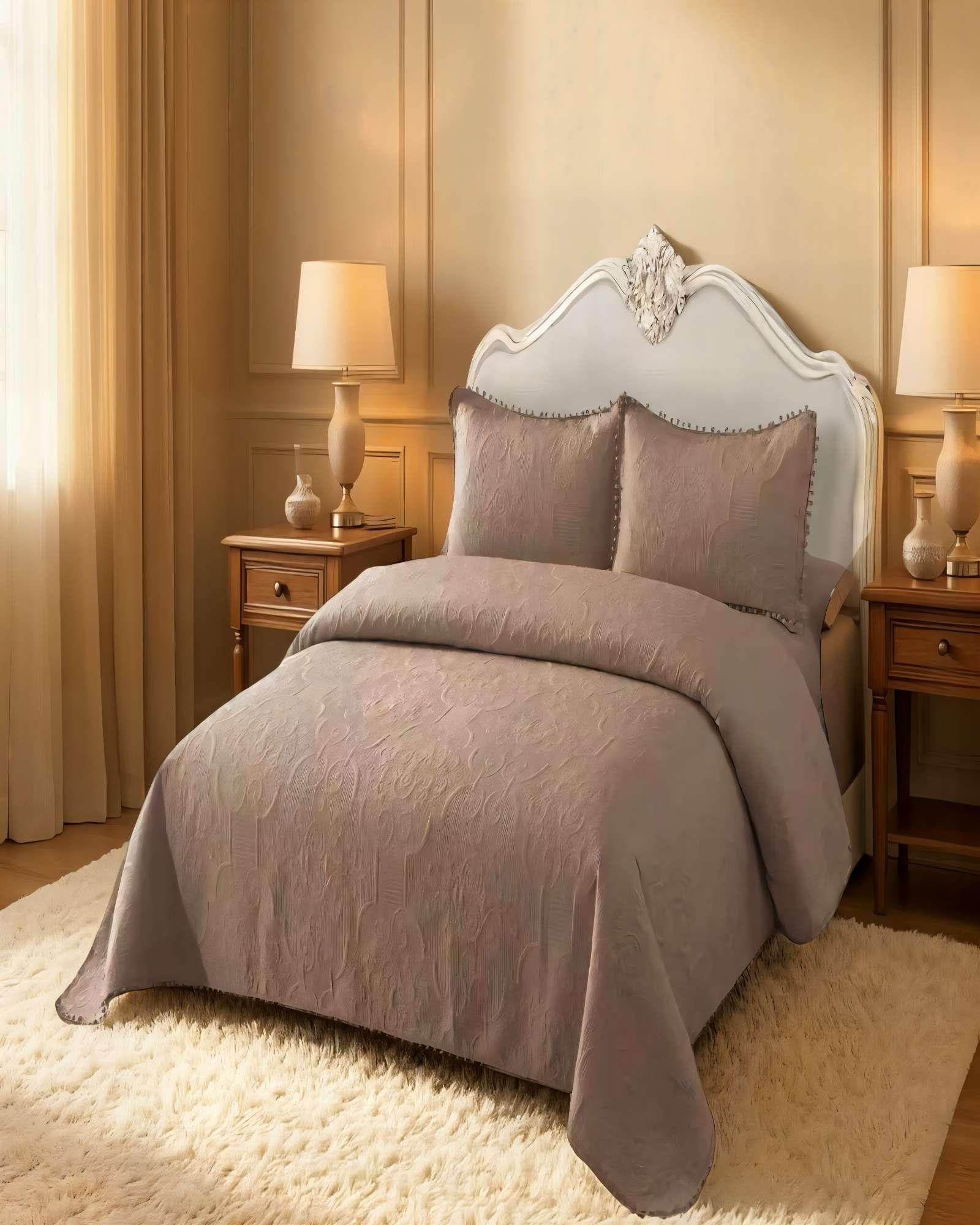 CUBRECAMA QUILT DE VERANO 2 PLAZAS CON POMPON COLOR MARRÓN-2