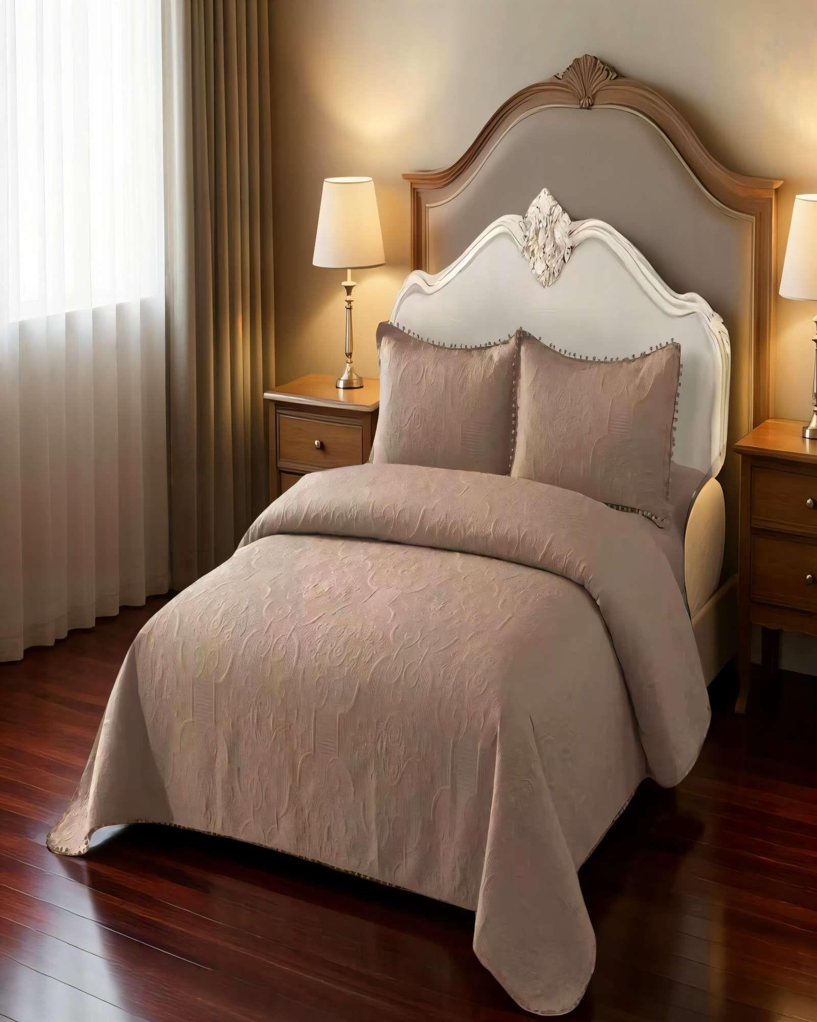 CUBRECAMA QUILT DE VERANO 2 PLAZAS CON POMPON COLOR MARRÓN-3