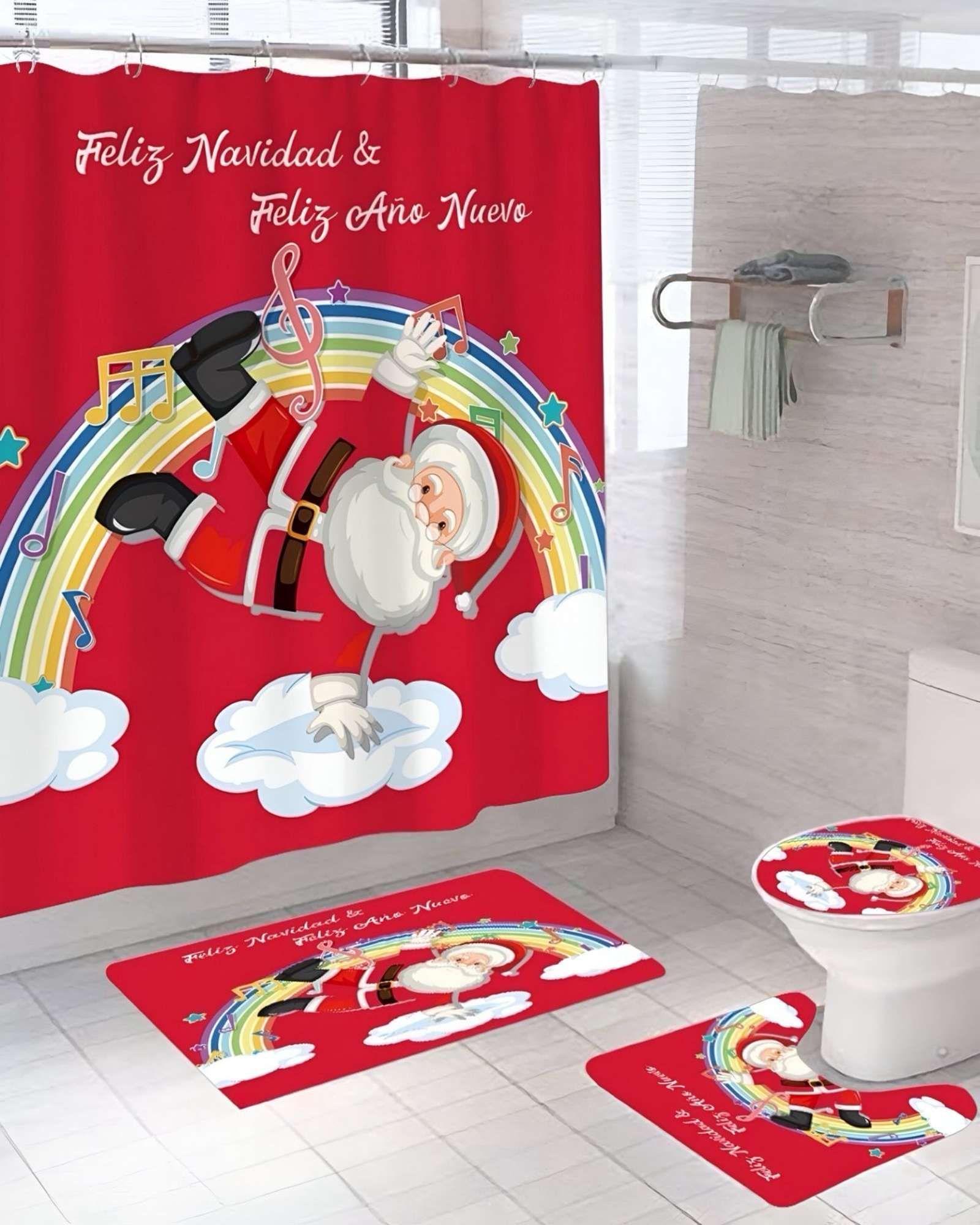 SET 4 PIEZAS CORTINA DE BAÑO Y ALFOMBRAS DISEÑO NAVIDEÑO TF05-3