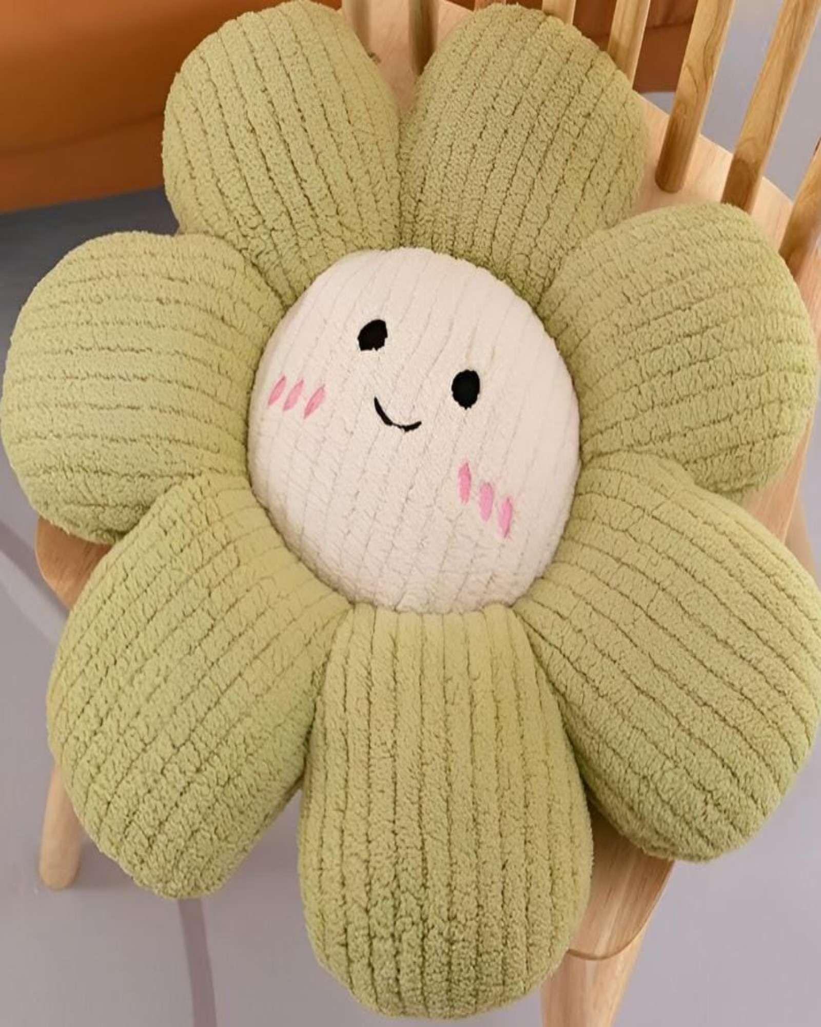 SET DE 2 COJINES DECORATIVO FLOR KAWAII 25CM VERDE-2