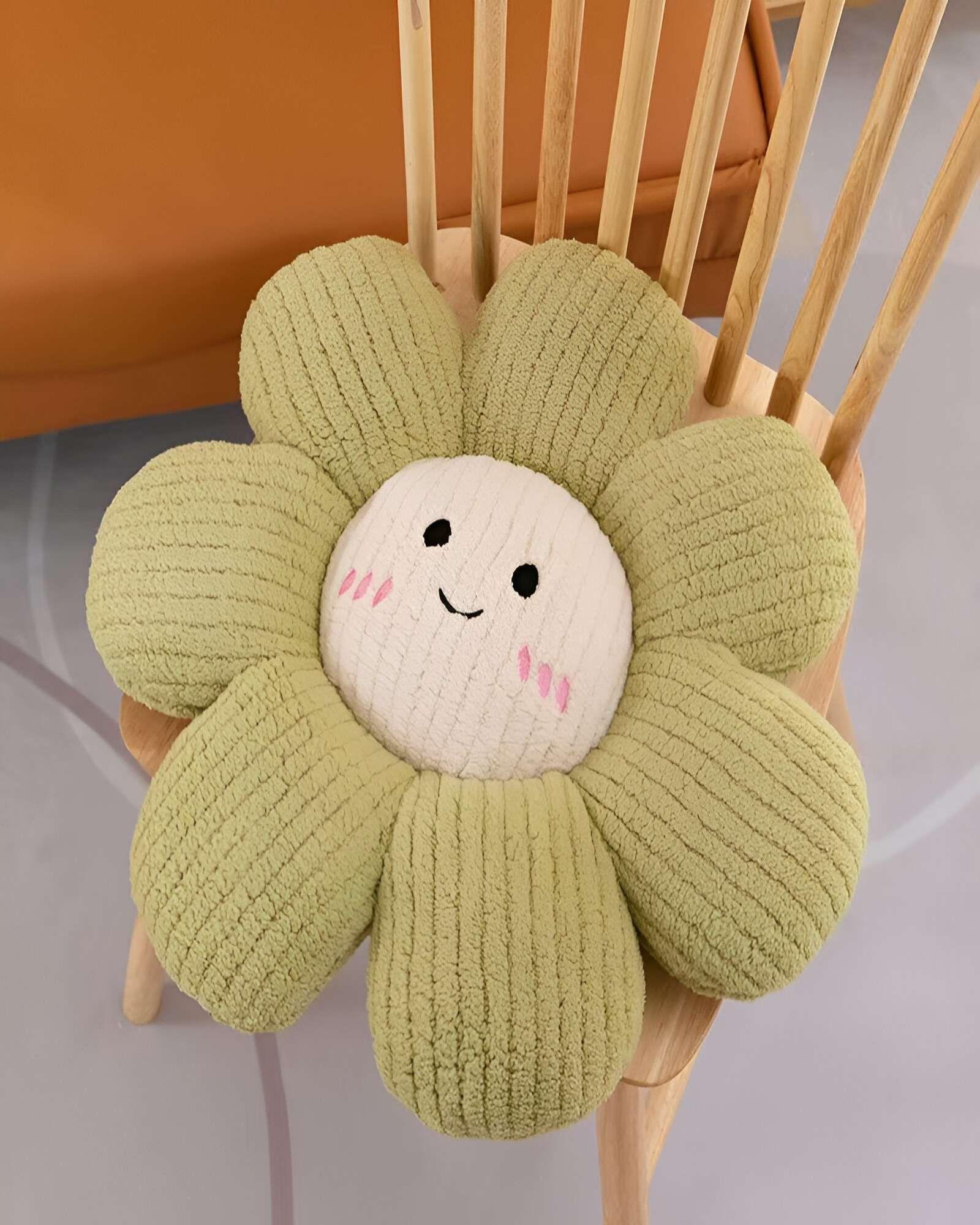 SET DE 2 COJINES DECORATIVO FLOR KAWAII 25CM VERDE-3