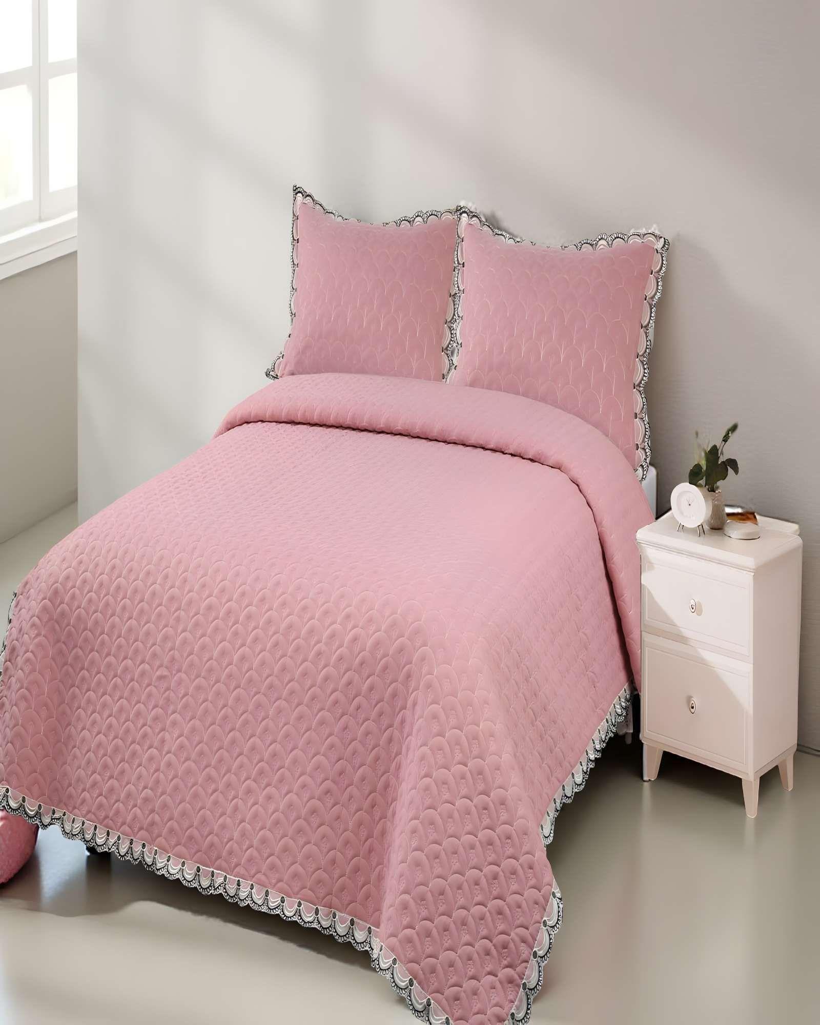 CUBRECAMA QUILT DE VERANO BORDADO 2 PLAZAS ROSA O-2