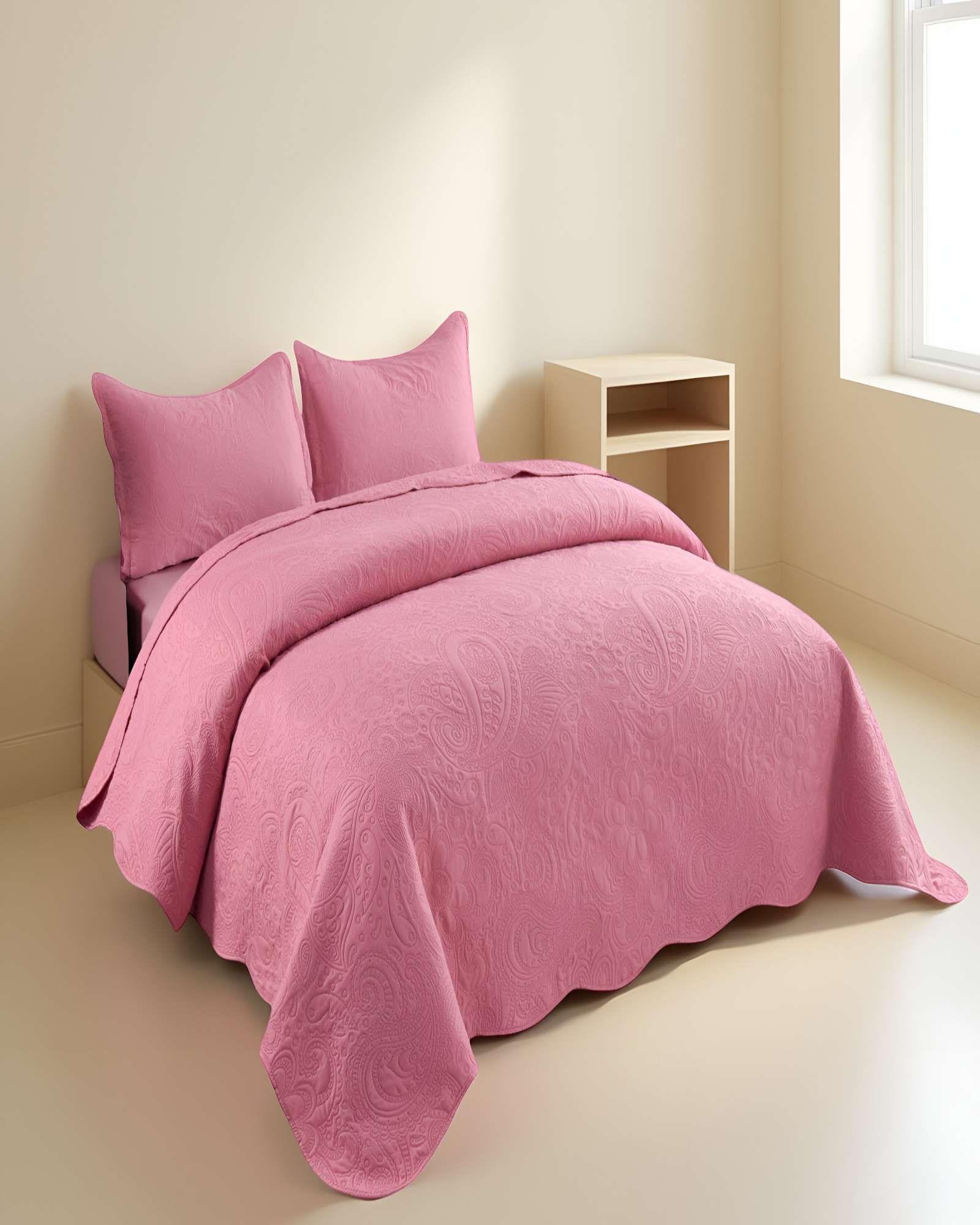 CUBRECAMA QUILT DE VERANO KING CON RELIEVE COLOR ROSADO-2