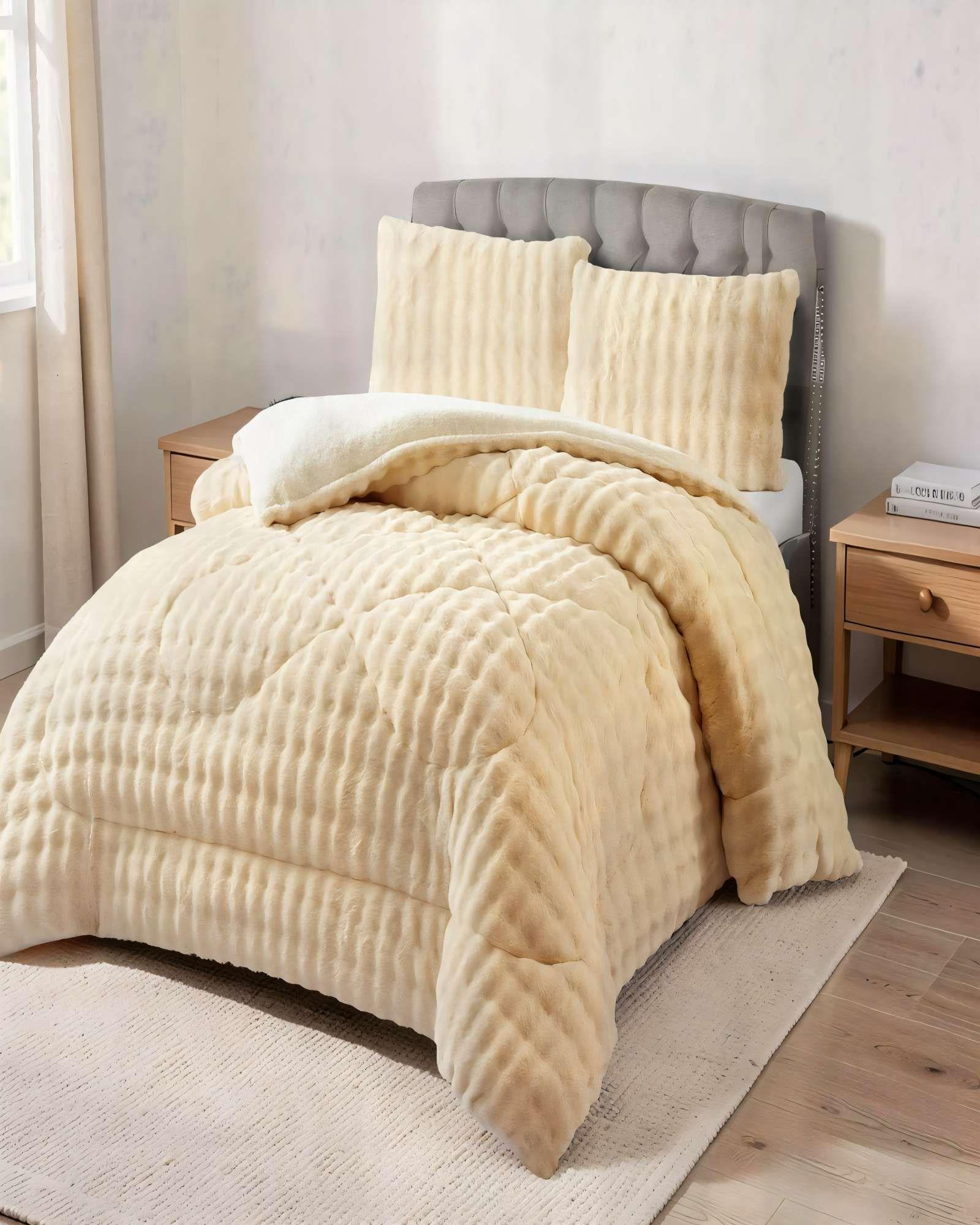 COBERTOR IMITACION DE PIEL DE CONEJO 2 PLAZA COLOR AMARILLO-2