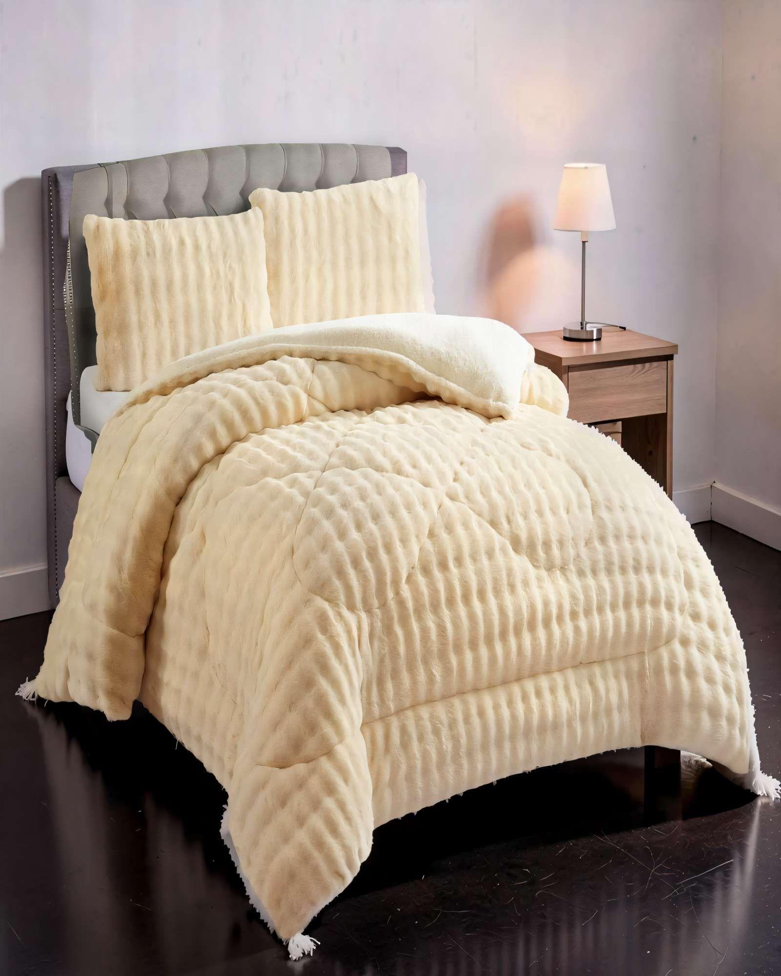 COBERTOR IMITACION DE PIEL DE CONEJO 2 PLAZA COLOR AMARILLO-3