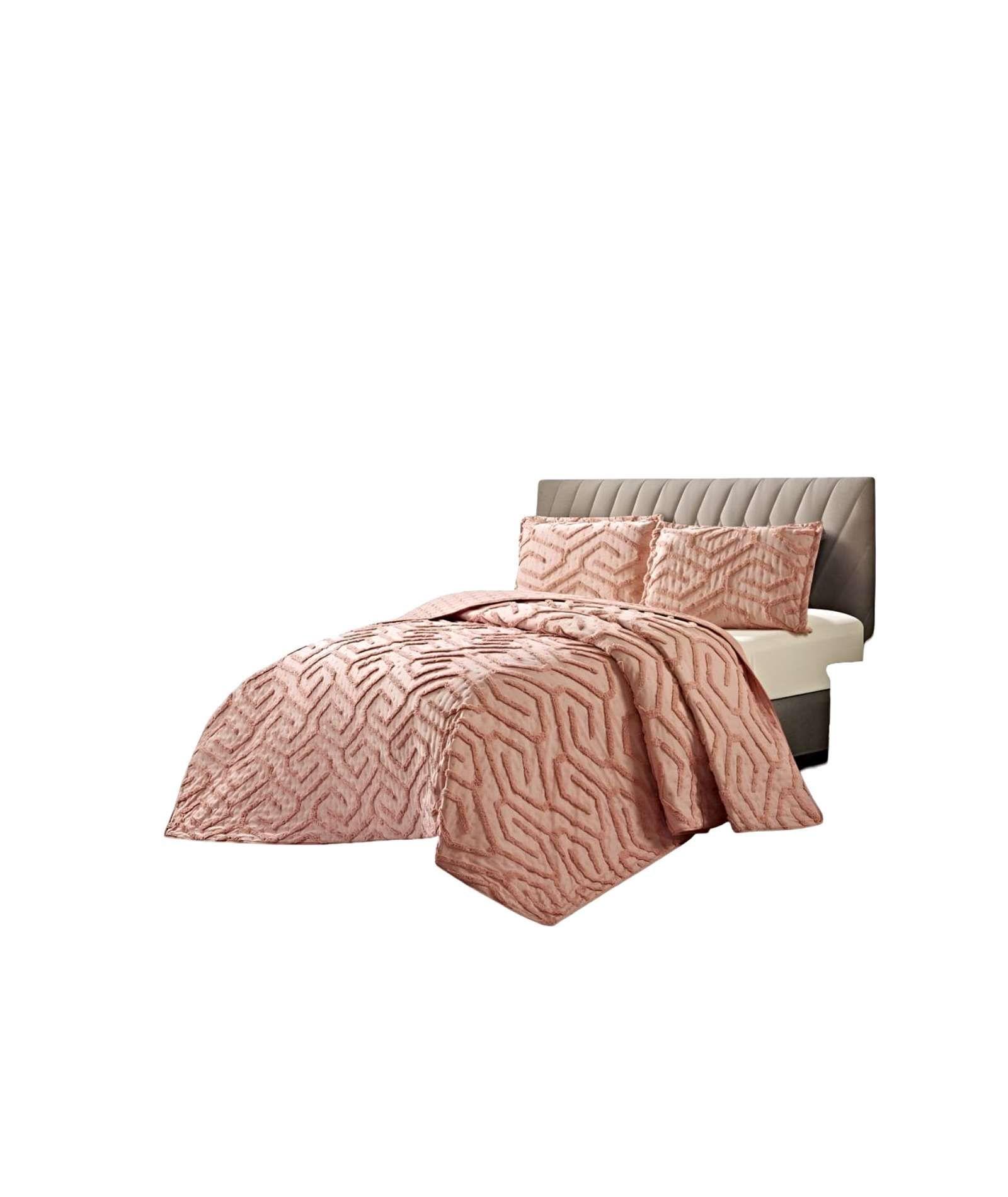 CUBRECAMA QUILT CON DISEÑO RELIEVE PLAZA Y MEDIA ROSADO-1