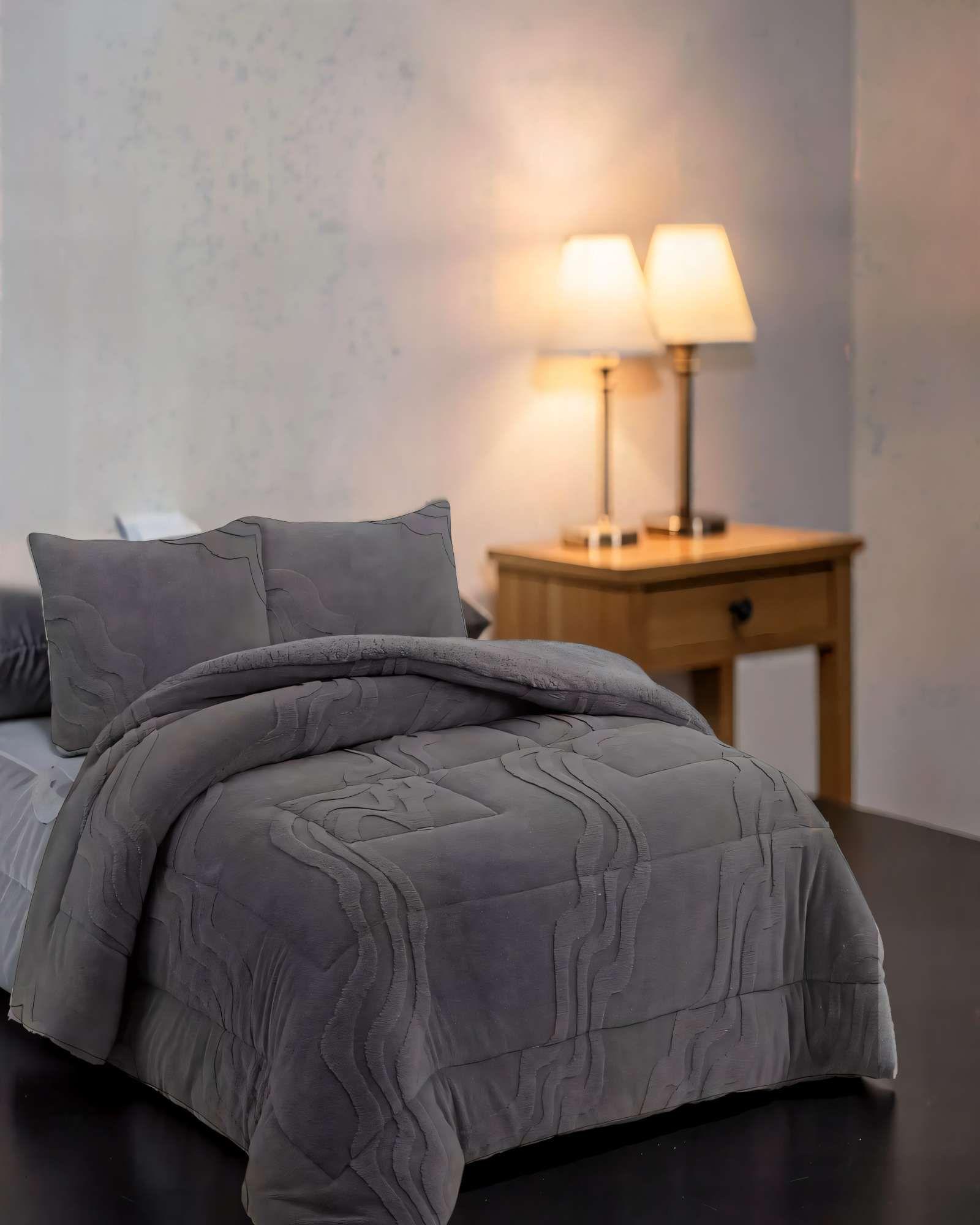 CUBRECAMA CON RELIEVE EN FORMA DE ONDAS KING COLOR GRIS OSCURO-2