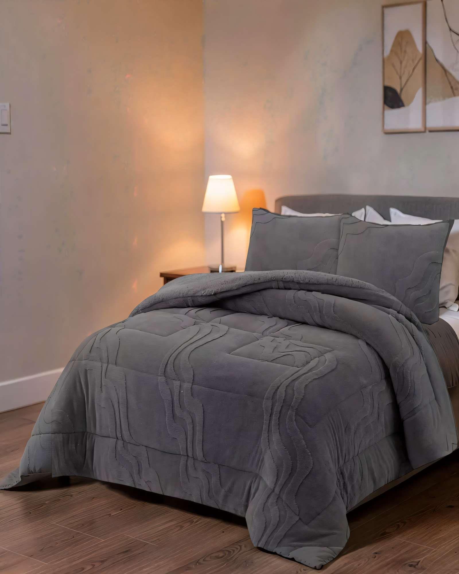 CUBRECAMA CON RELIEVE EN FORMA DE ONDAS KING COLOR GRIS OSCURO-3