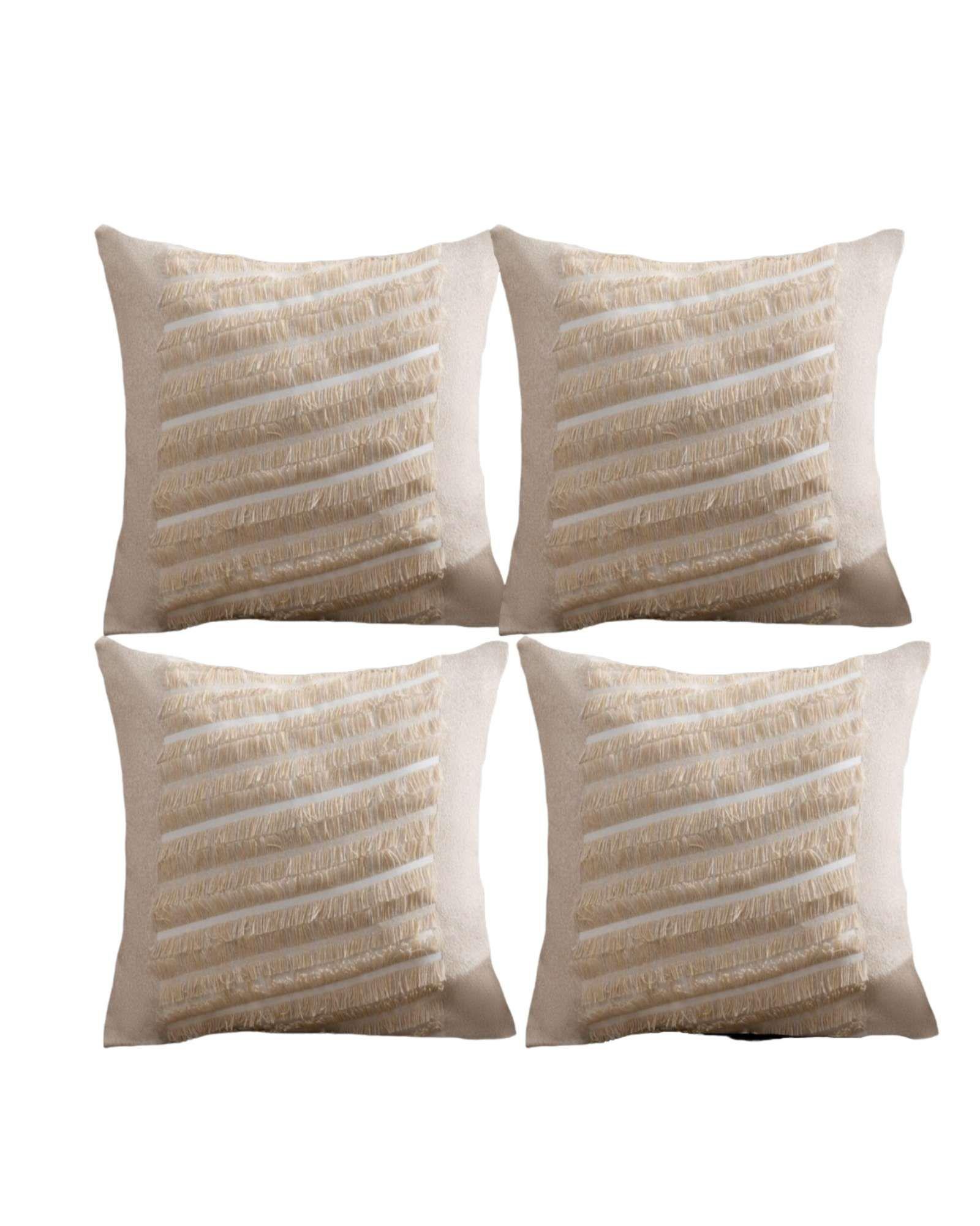 SET DE 4 FUNDAS DE COJIN CHENILLE CON FLECOS BEIGE-0