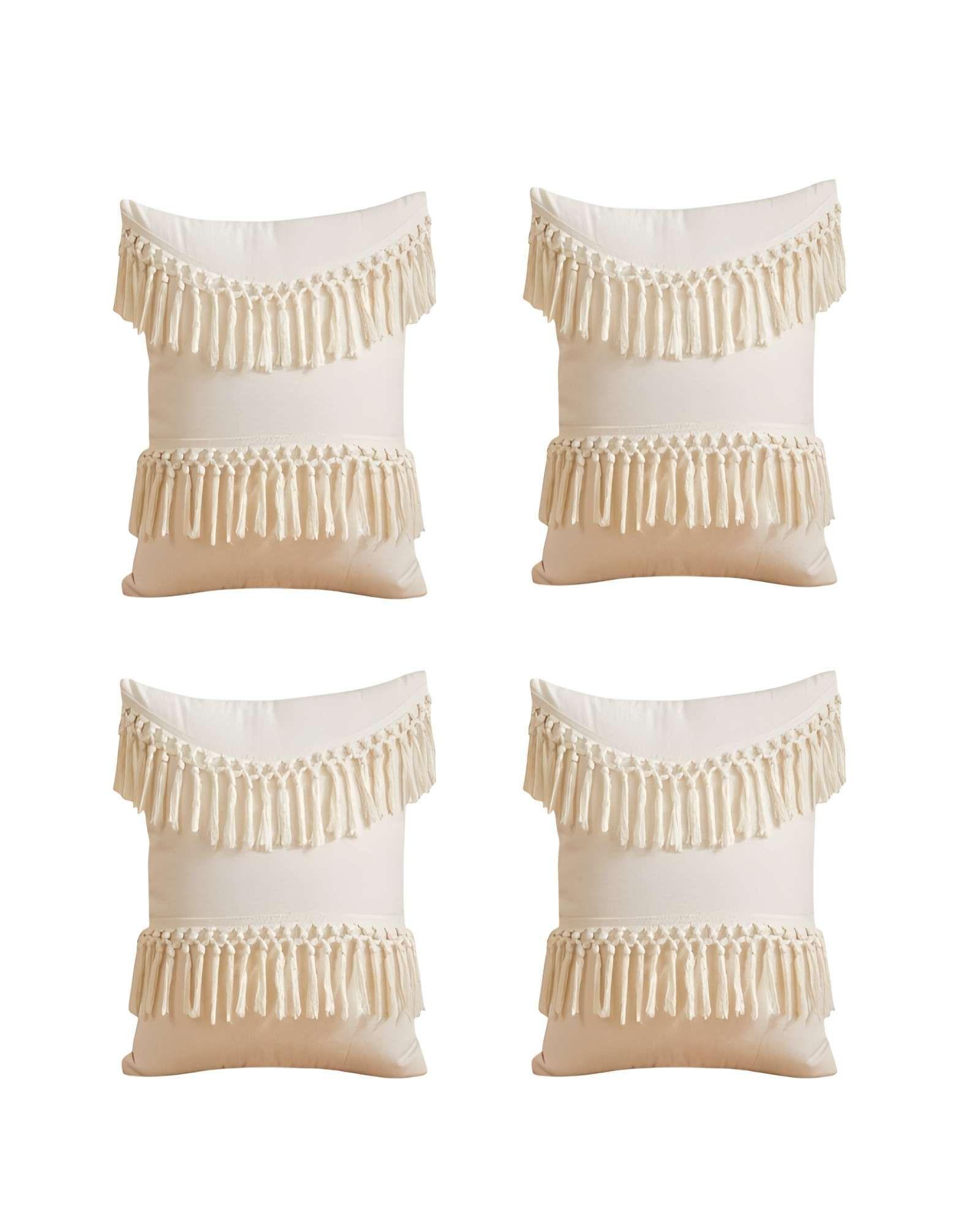 SET DE 4 FUNDAS DE COJIN FLECO LINO 45X45 BEIGE 01-0